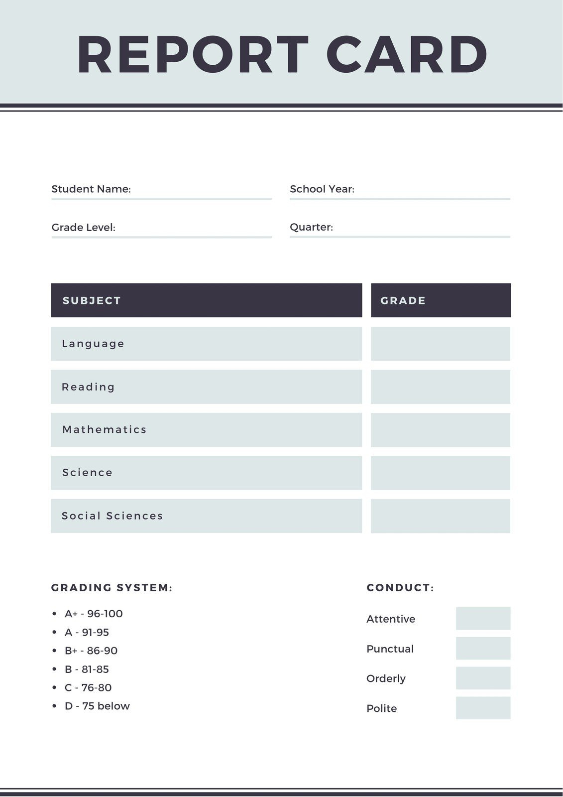 Free Custom Printable Homeschool Report Card Templates | Canva throughout Free Printable Grade Cards