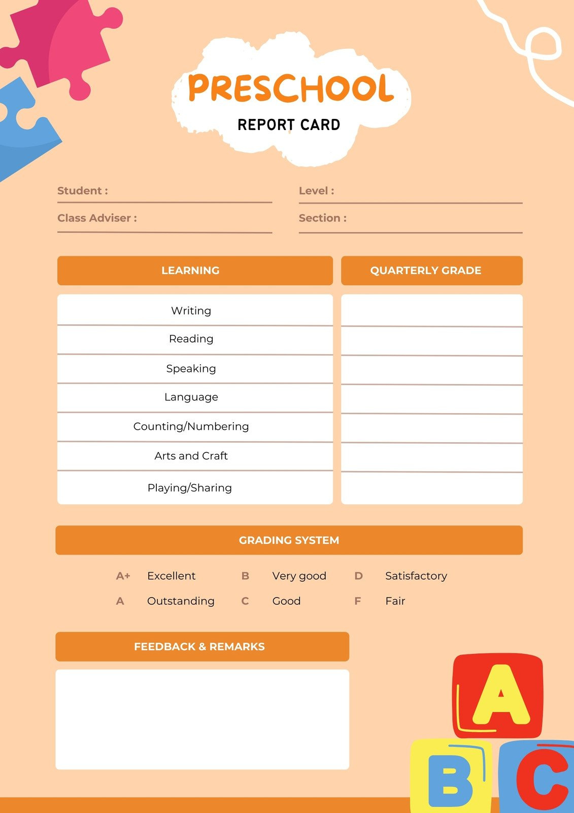 Free Custom Printable Preschool Report Card Templates | Canva inside Free Printable Preschool Report Cards