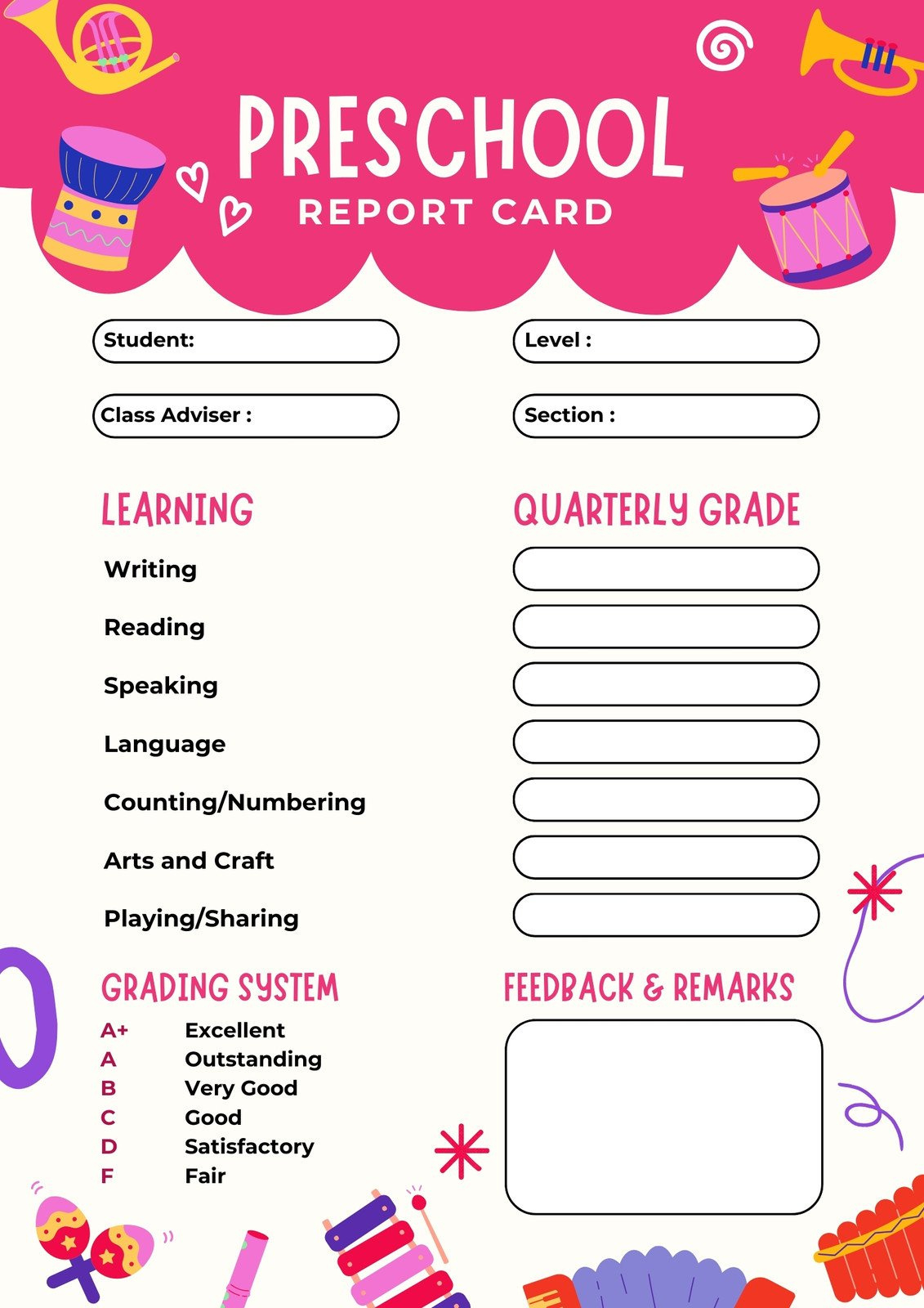 Free Custom Printable Preschool Report Card Templates | Canva pertaining to Free Printable Preschool Report Cards