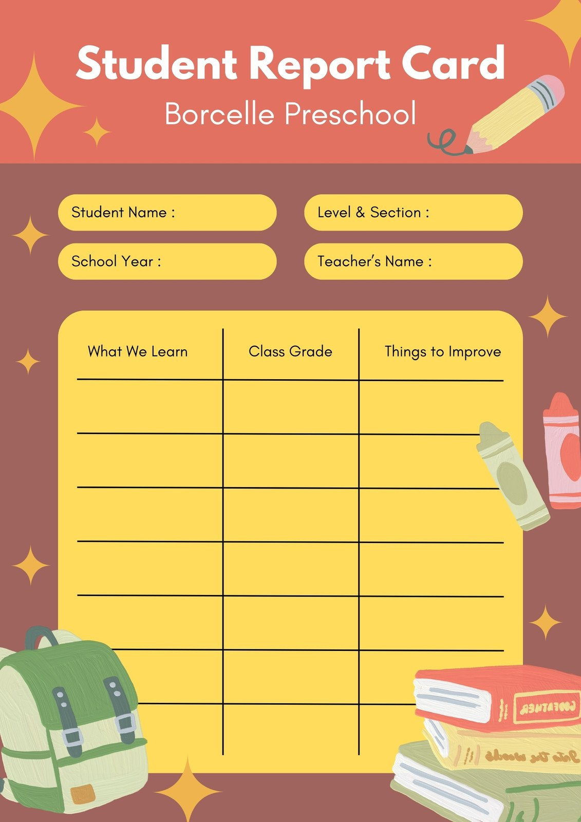 Free Custom Printable Preschool Report Card Templates | Canva with Free Printable Preschool Report Cards