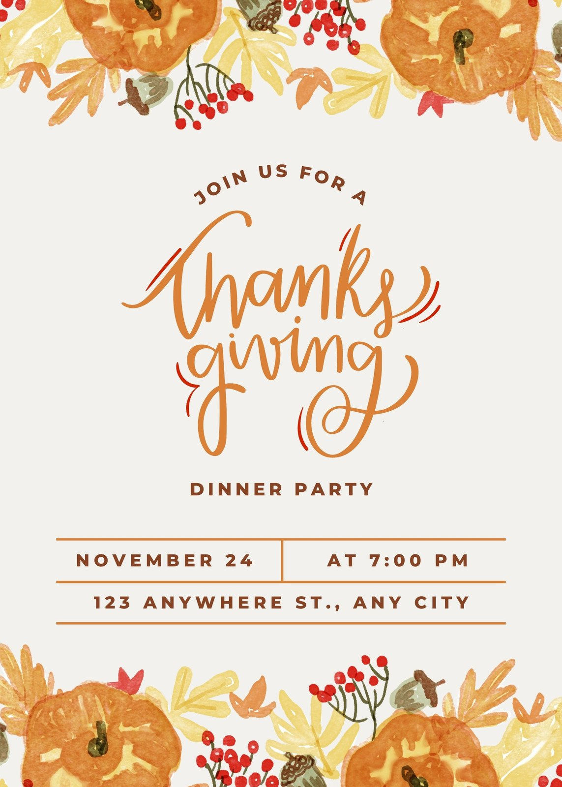 Free Custom Printable Thanksgiving Invitation Templates | Canva with regard to Free Printable Thanksgiving Invitation Templates