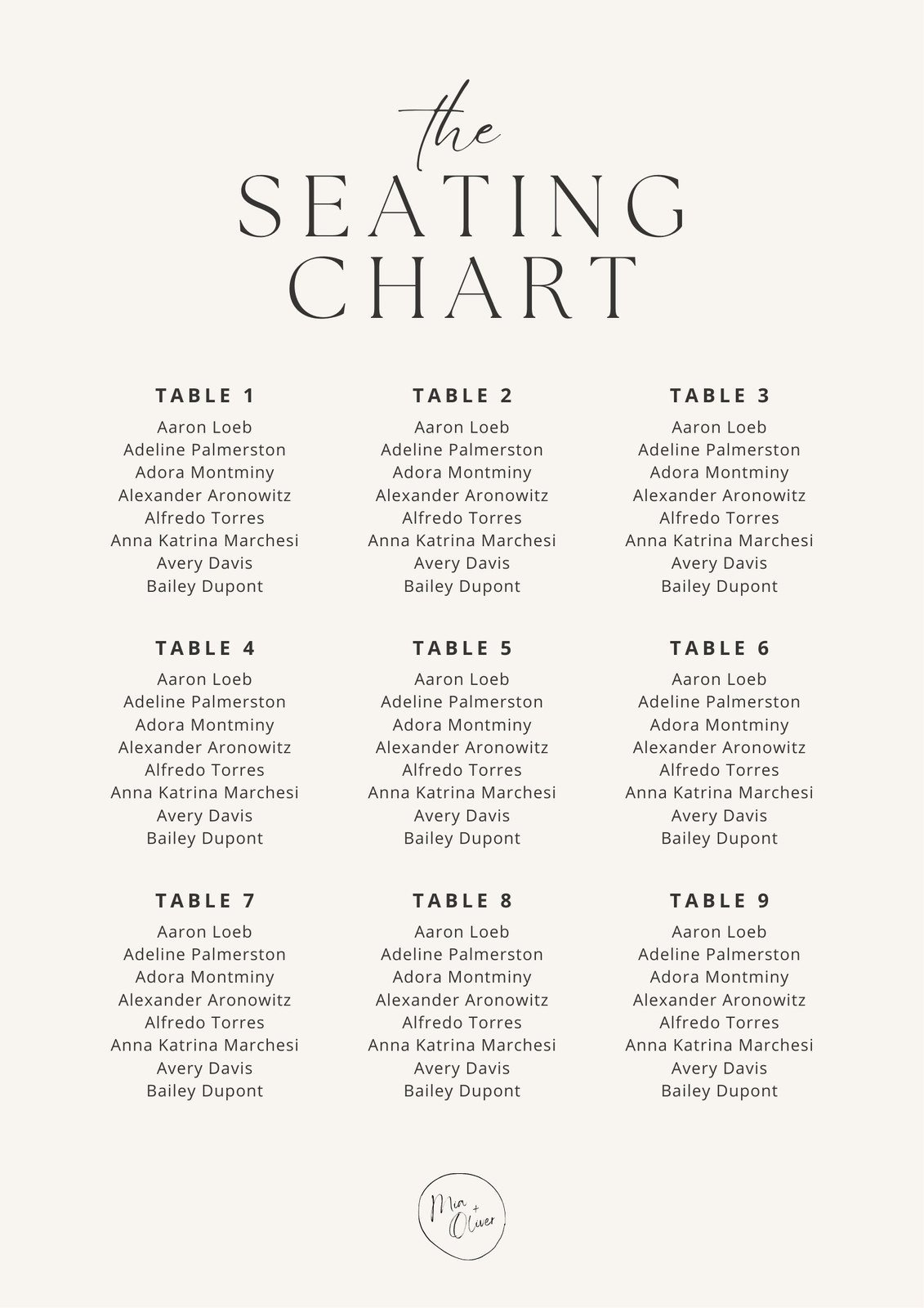 Free Custom Printable Wedding Seating Chart Templates | Canva throughout Free Printable Wedding Seating Chart Template