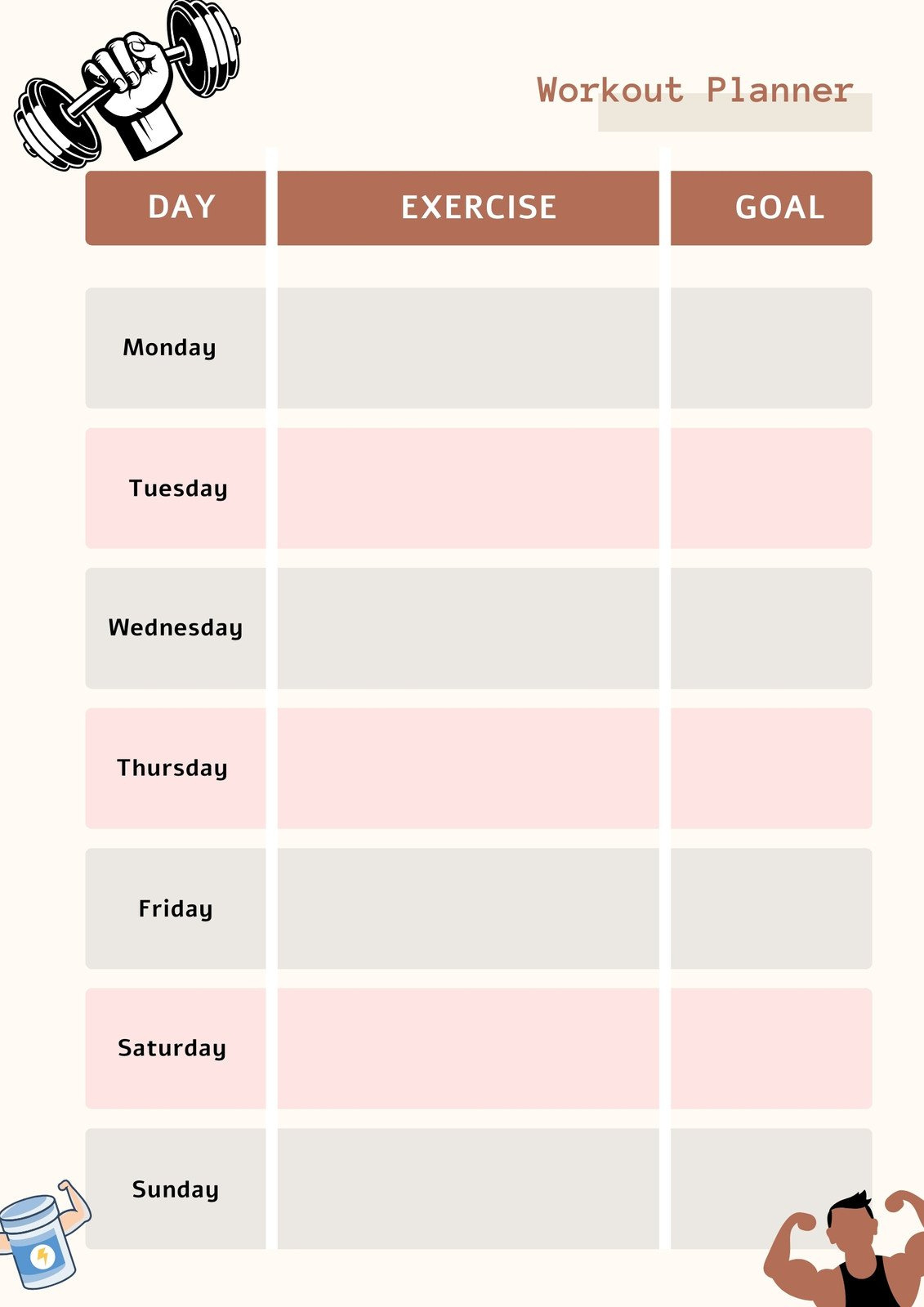 Free, Custom Printable Workout Planner Templates Online | Canva inside Free Printable Workout Plans