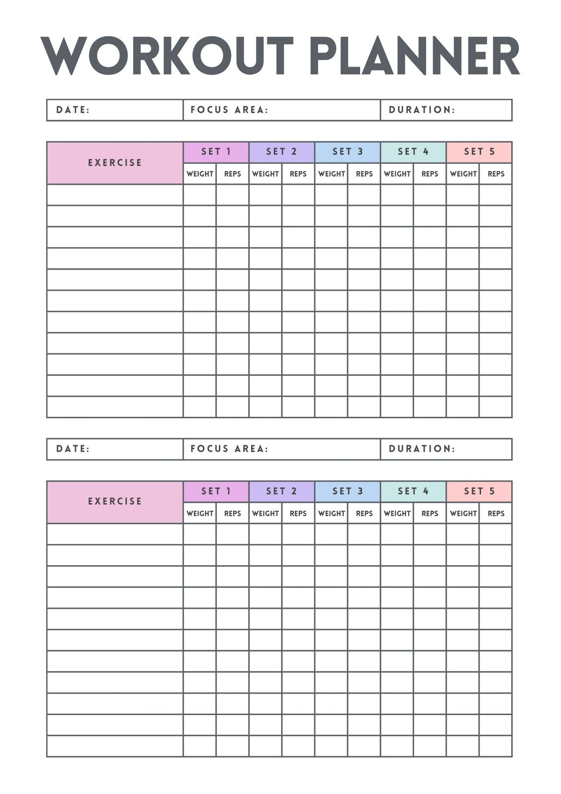 Free, Custom Printable Workout Planner Templates Online | Canva throughout Free Printable Gym Workout Routines