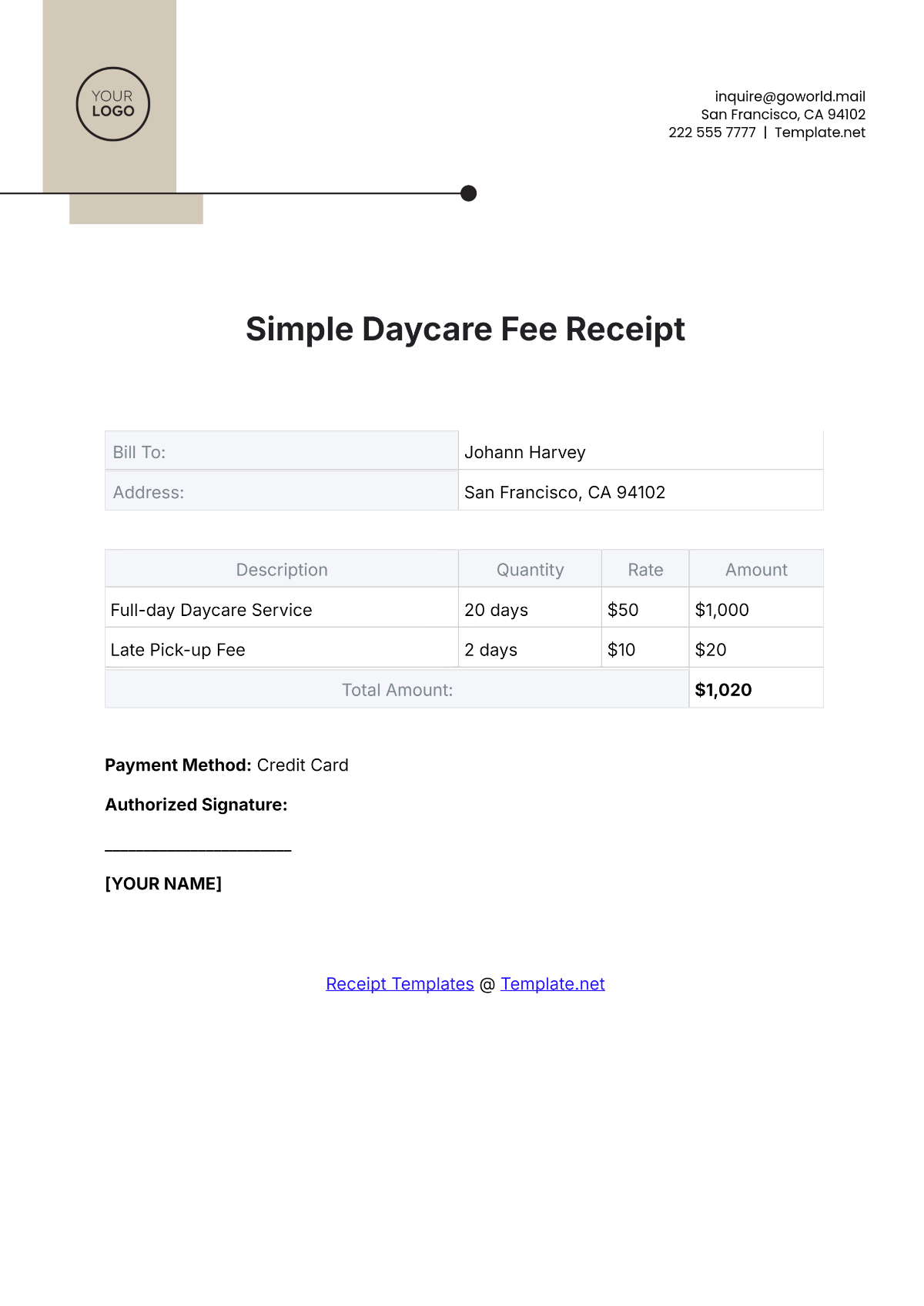 Free Daycare Receipt Templates, Editable And Printable regarding Free Printable Daycare Receipts