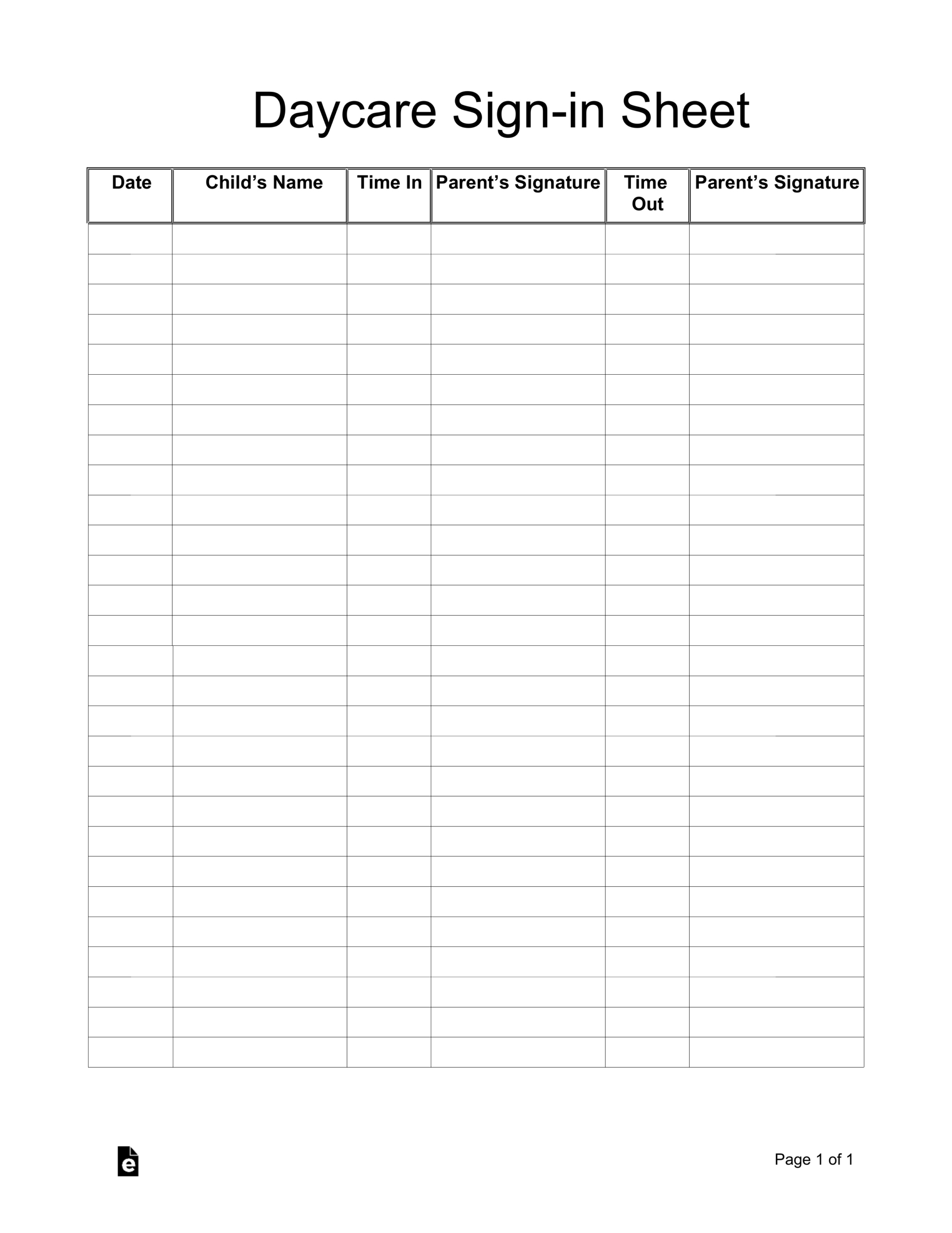 Free Daycare Sign-In Sheet Template - Pdf | Word – Eforms throughout Free Printable Daycare Forms