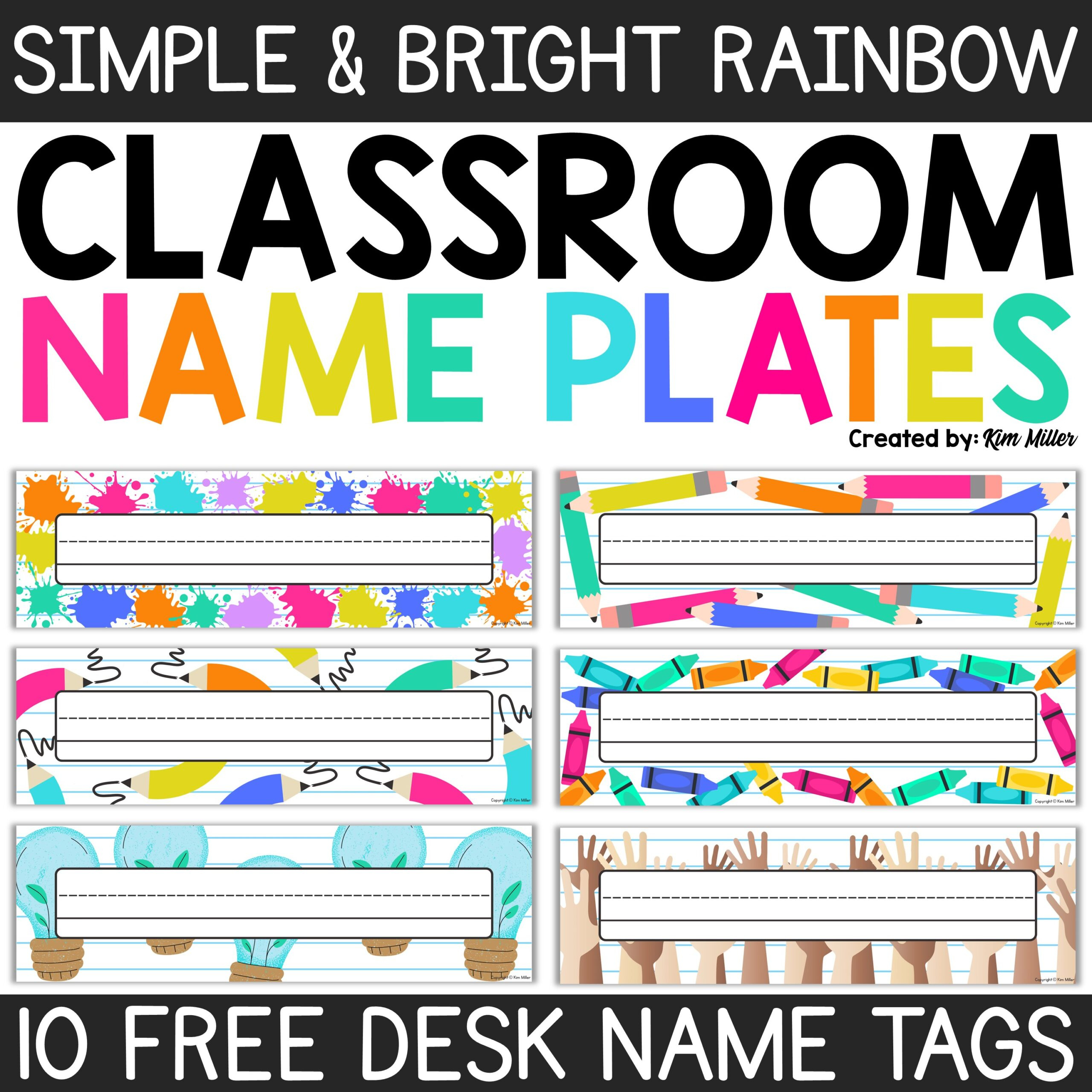 Free Desk Name Tags Bright Rainbow Classroom Decor Student Desk for Free Printable Name Tags For School Desks