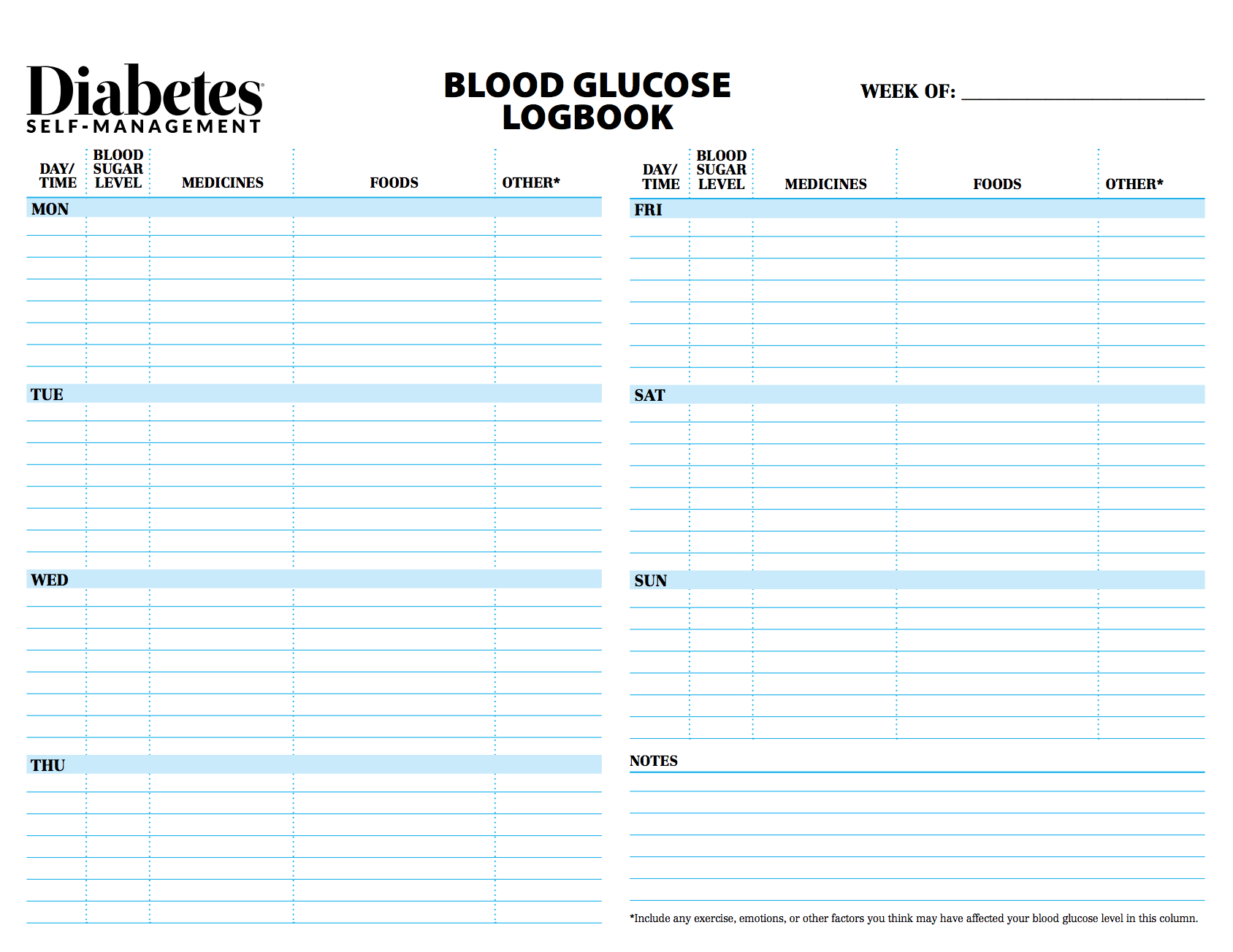 Free Diabetes Logbook - Diabetes Self-Management regarding Free Diabetic Log Book Printable