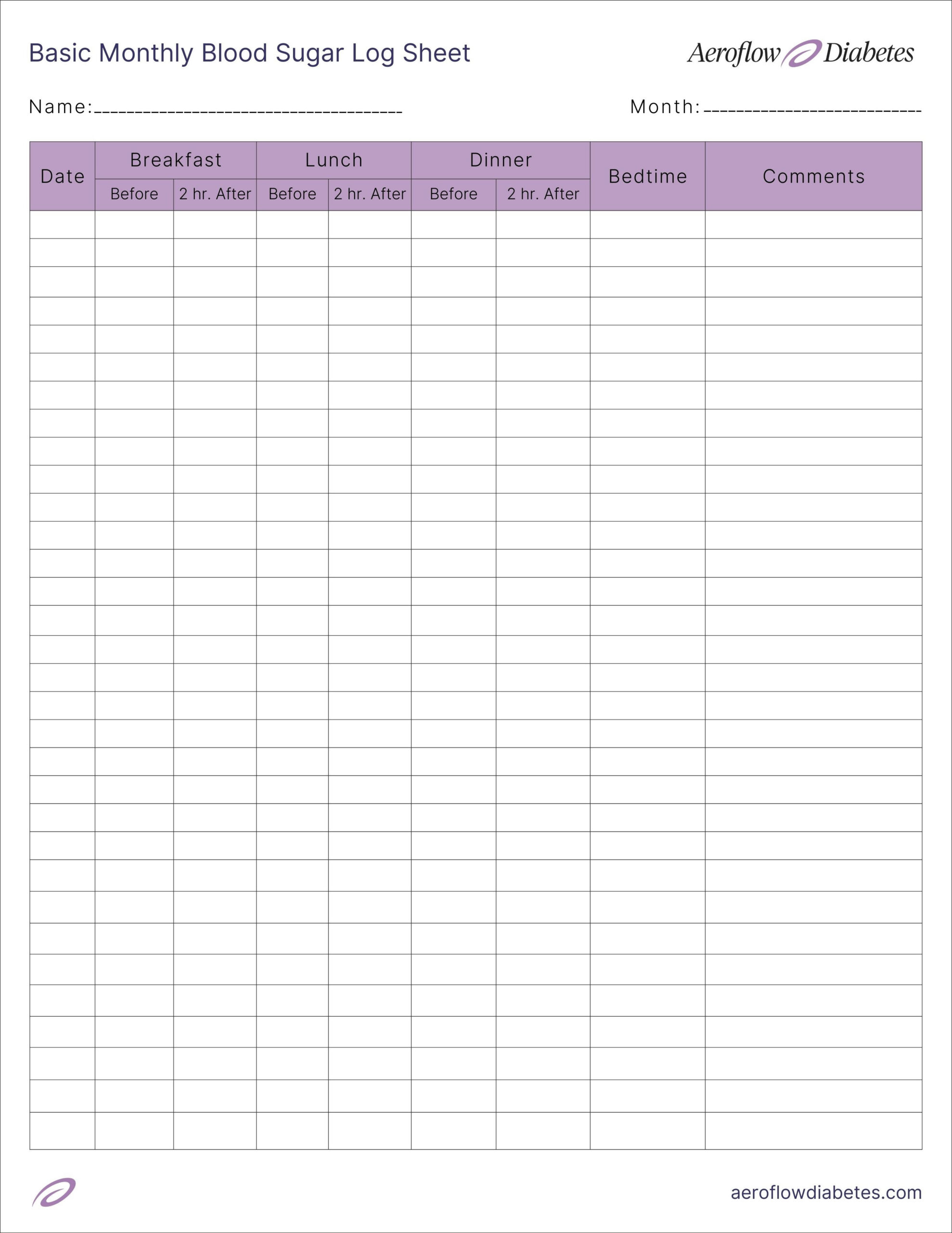 Free Diabetes Resources For Patients | Aeroflow Diabetes with Free Printable Blood Sugar Log Sheet
