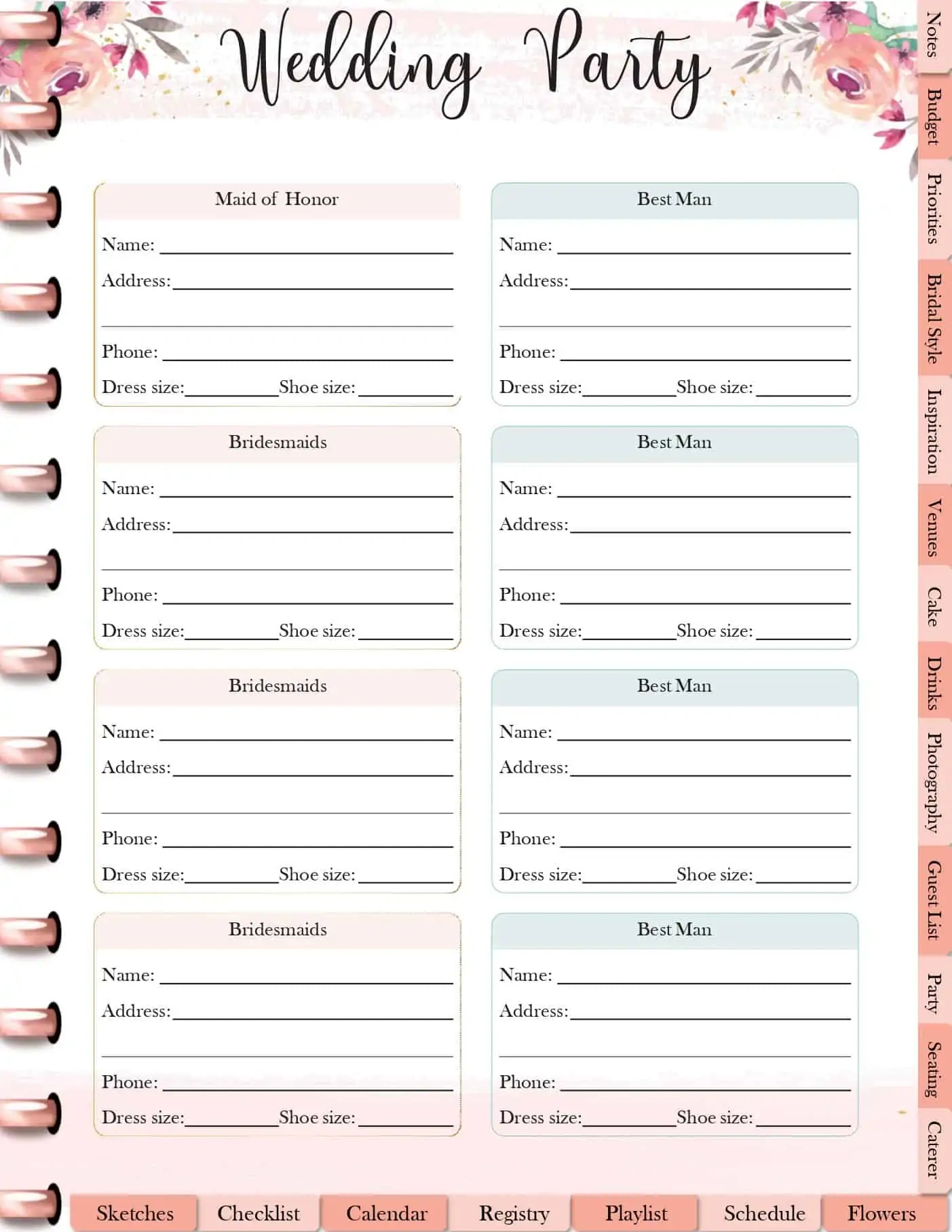 Free Digital Or Printable Wedding Planner | Wedding Spreadsheet for Free Wedding Binder Printables