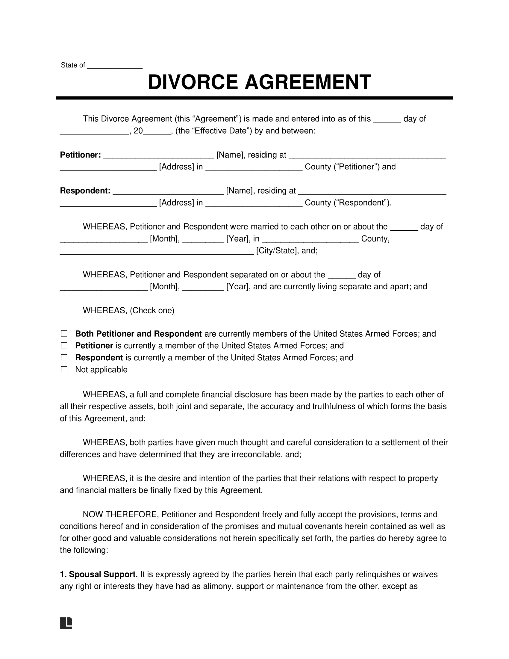 Free Divorce Agreement Template | Pdf &amp;amp; Word throughout Free Printable Divorce Decree Forms