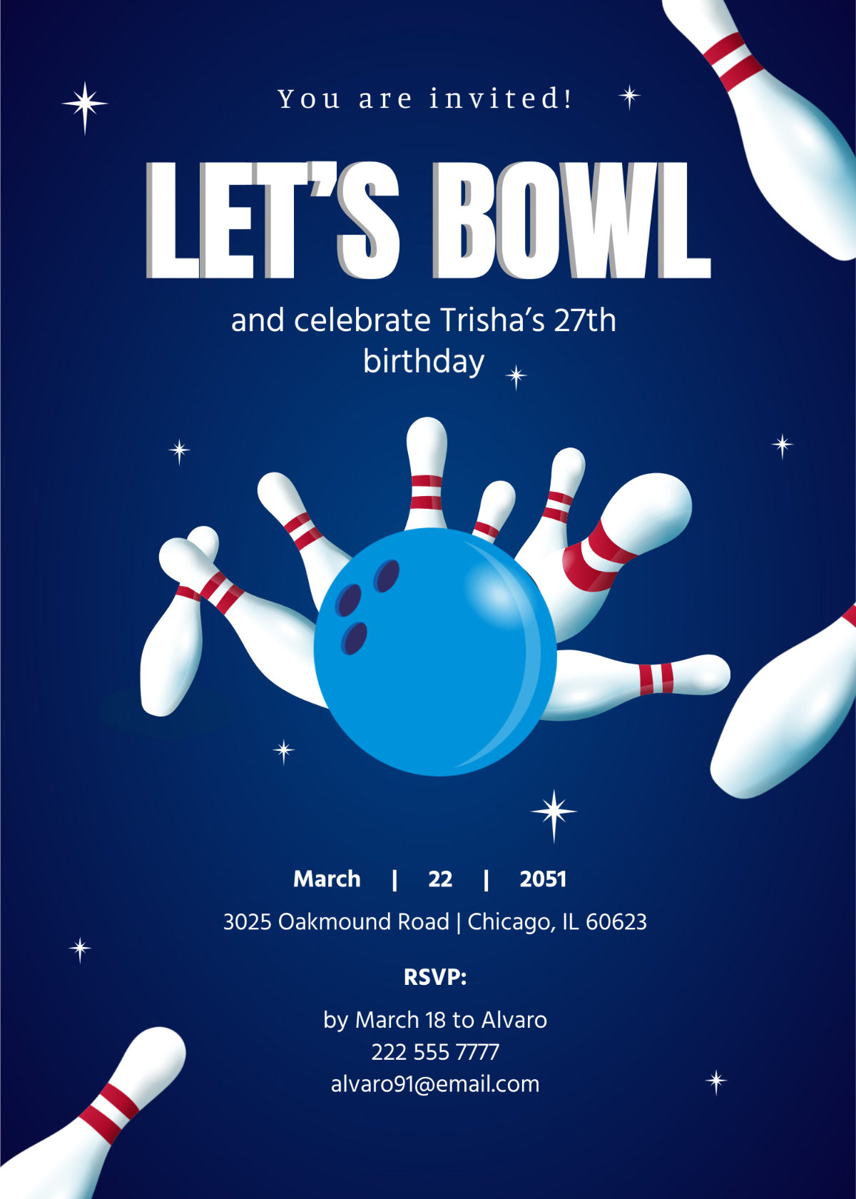 Free Diy Bowling Party Invitation Template To Edit Online inside Free Printable Bowling Invitation Templates