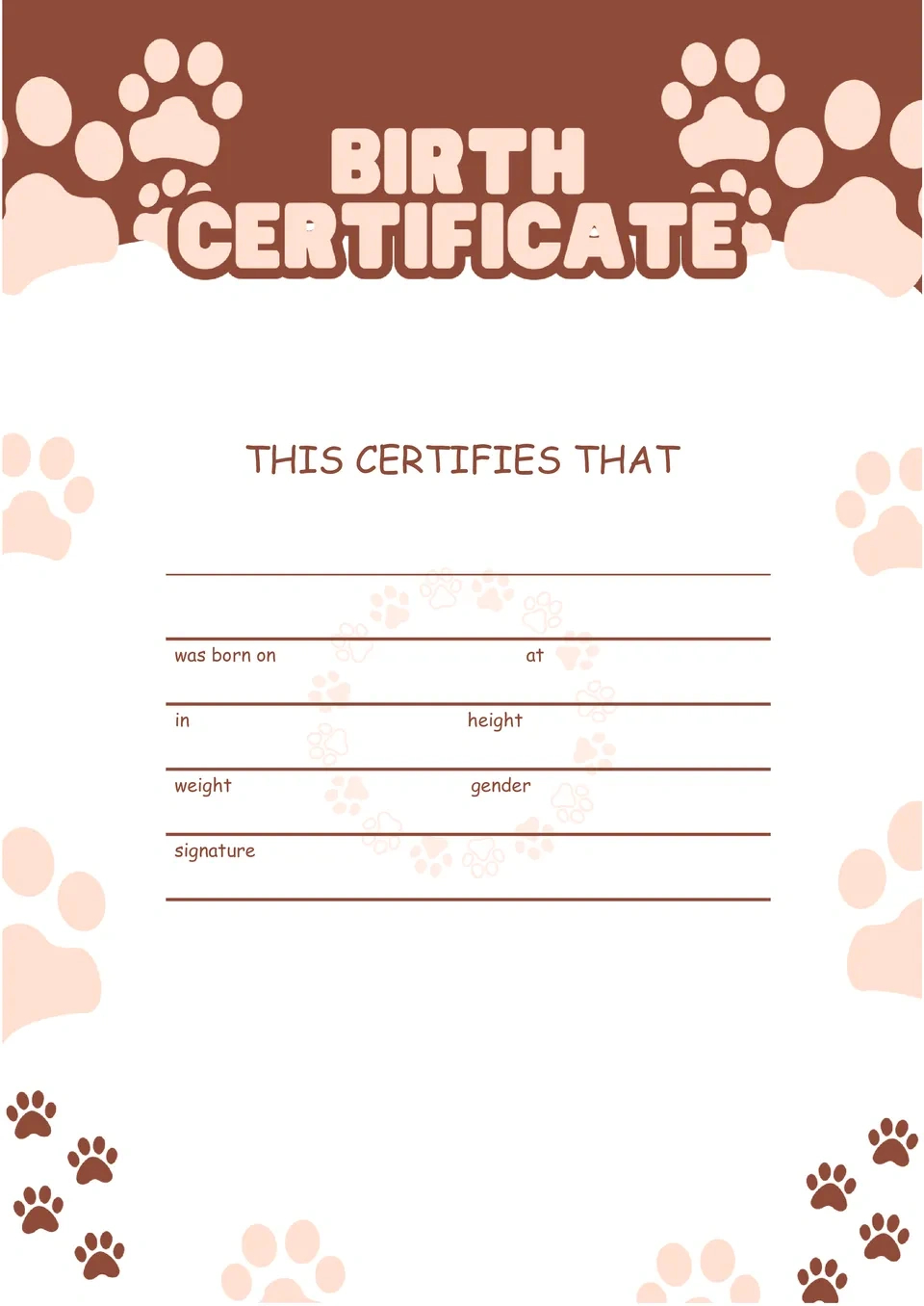 Free Dog Birth Certificate Template For Google Docs with regard to Free Printable Birth Certificates For Puppies
