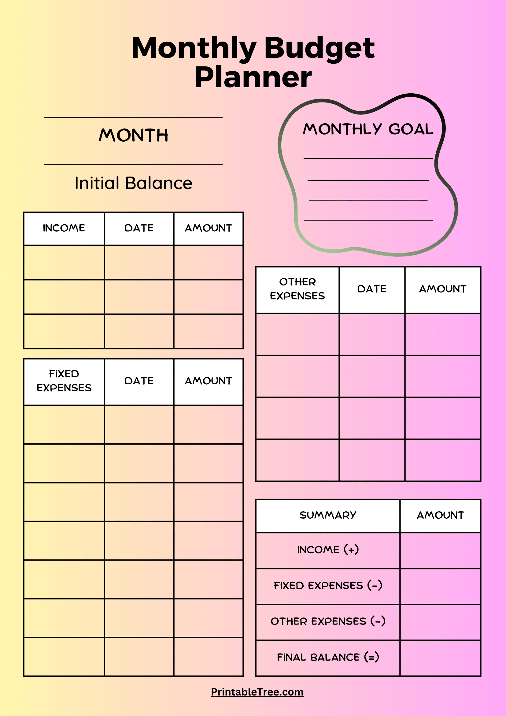 Free Download Printable Monthly Budget Planner Pdf Templates with Free Printable Personal Budget Template
