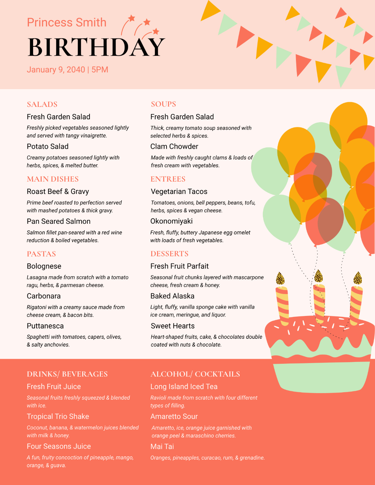Free Downloadable Birthday Menu Template To Edit Online in Free Printable Birthday Menu Templates