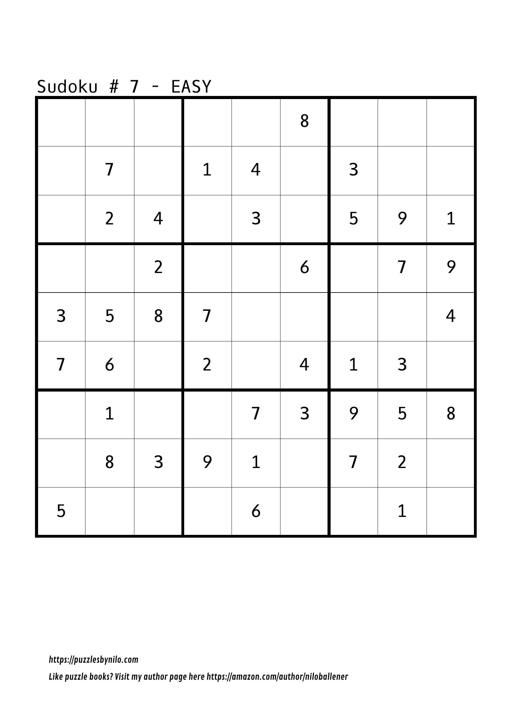 Free Downloadable Sudoku Puzzle Easy # 7 — Puzzlesnilo in Free Easy Sudoku Printable