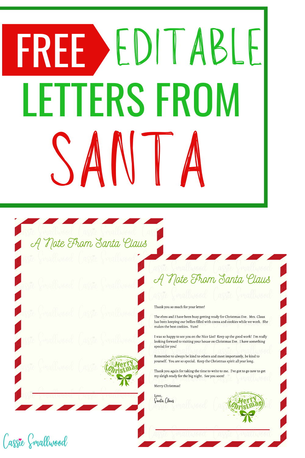 Free Editable Letter From Santa Template - Cassie Smallwood inside Free Printable Christmas Letters From Santa