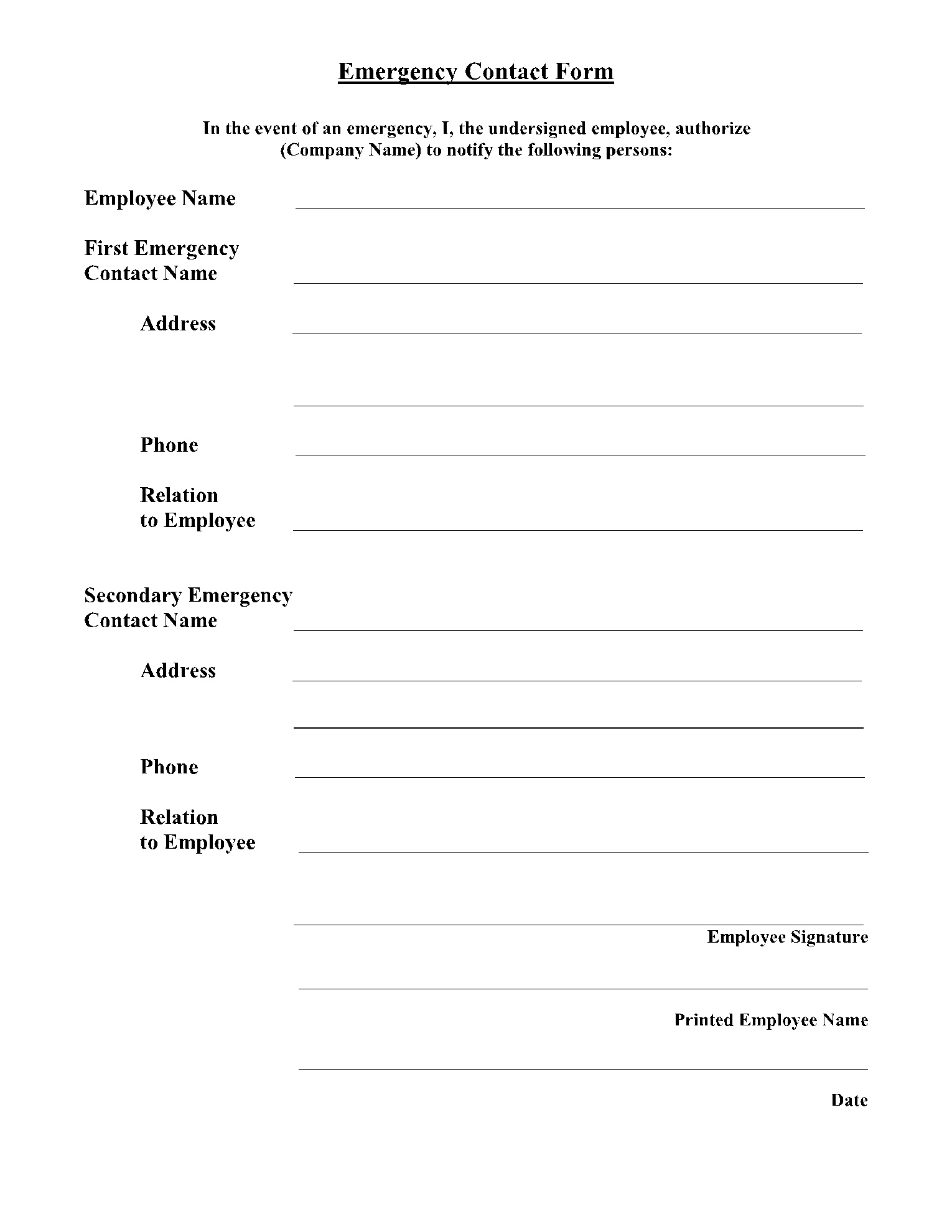 Free Employee Emergency Contact Forms | Pdf | Cocosign for Free Printable Contact Forms