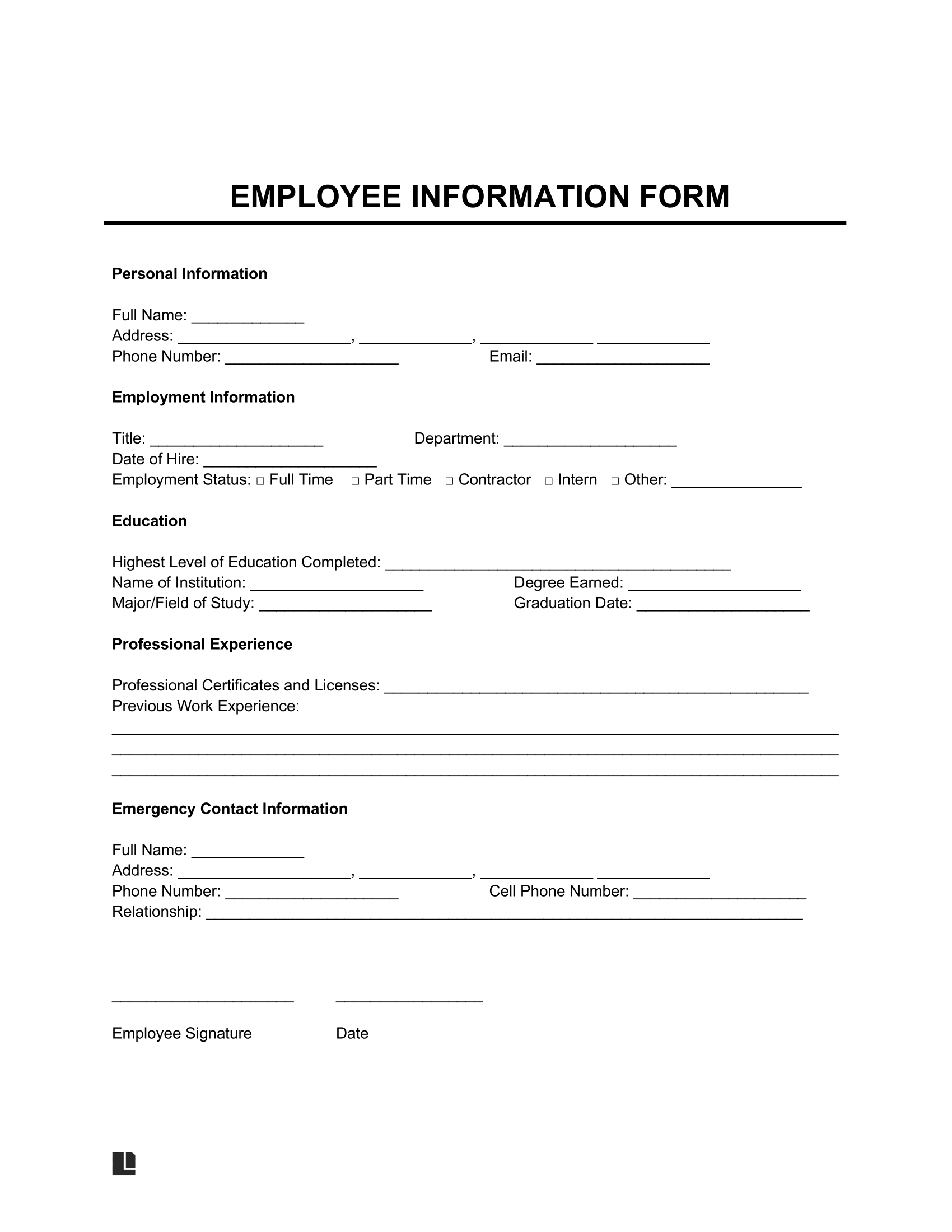 Free Employee Information Form Template | Pdf & Word in Free Printable Hr Forms
