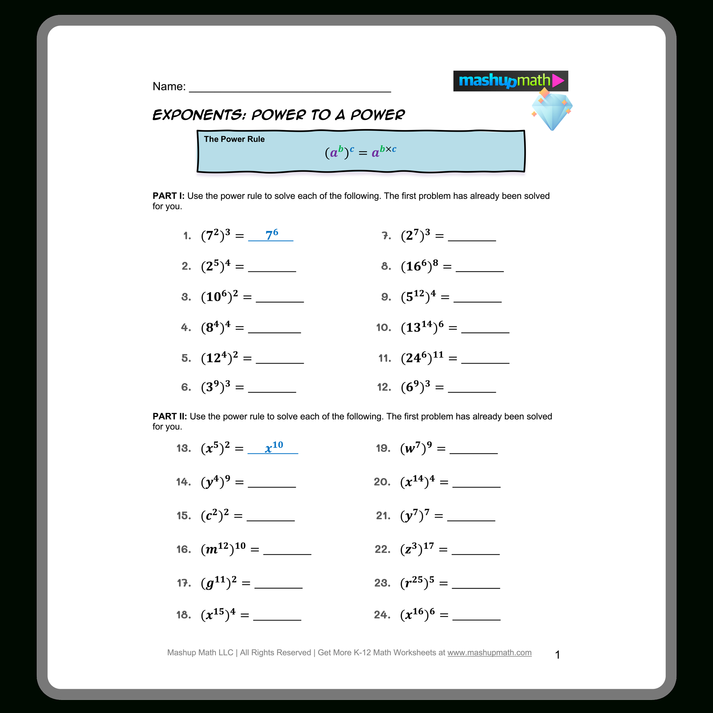 Free Exponent Rules Worksheets—Printable With Answers — Mashup Math regarding Free Printable Exponent Worksheets