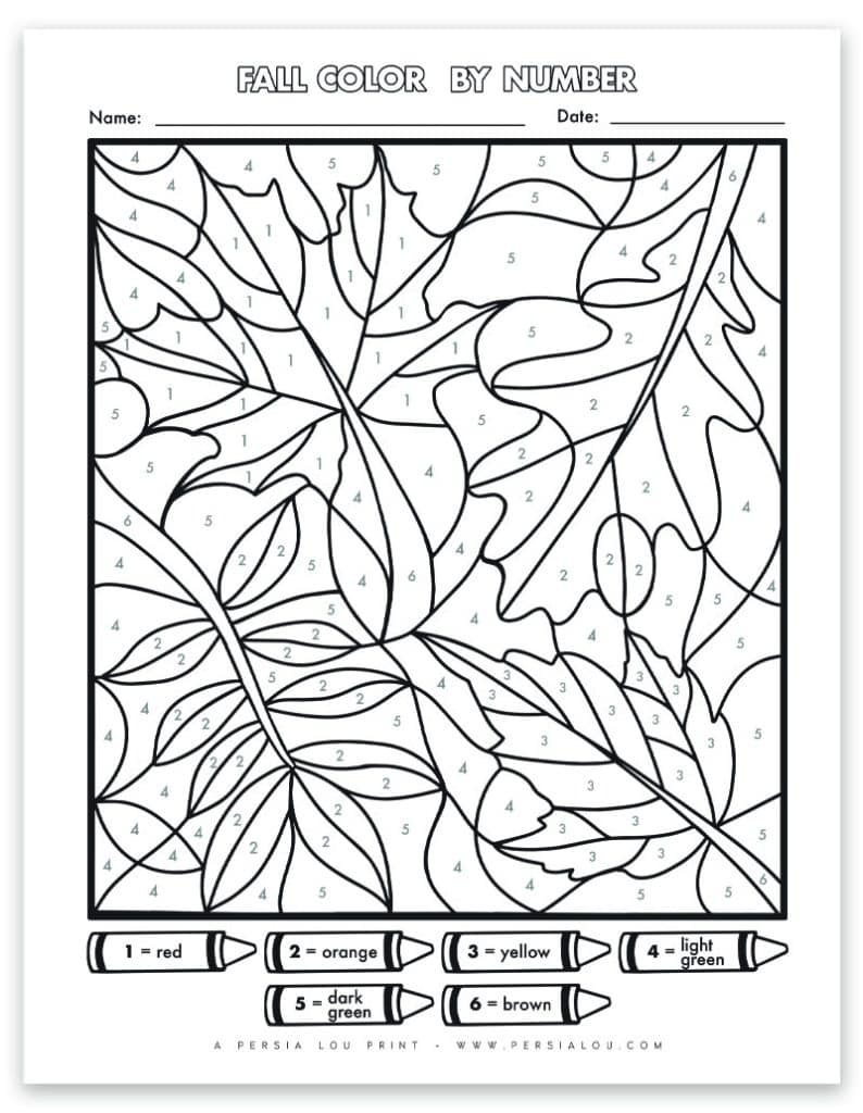 Free Fall Colornumber: Fall Leaves Printable Coloring Page with Free Printable Color By Number