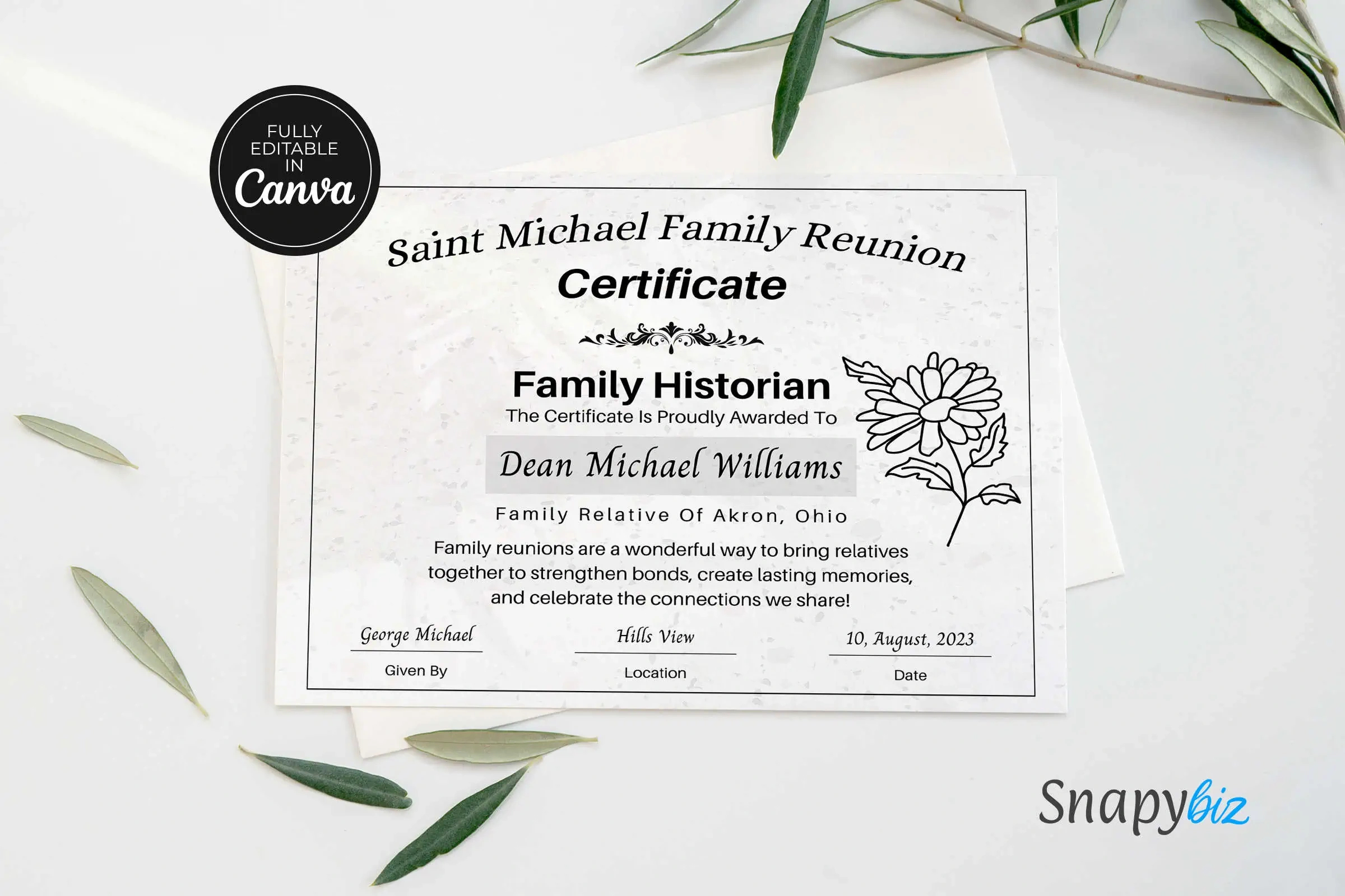 Free Family Reunion Awards Canva Certificate | Snapybiz intended for Free Printable Family Reunion Awards