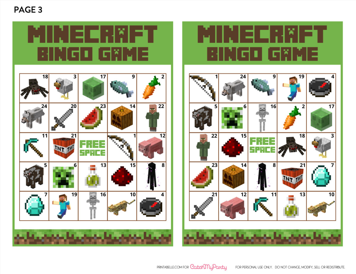 Free Fantastic Printable Minecraft Bingo Game! | Catch My Party within Free Printable Minecraft Bingo Cards
