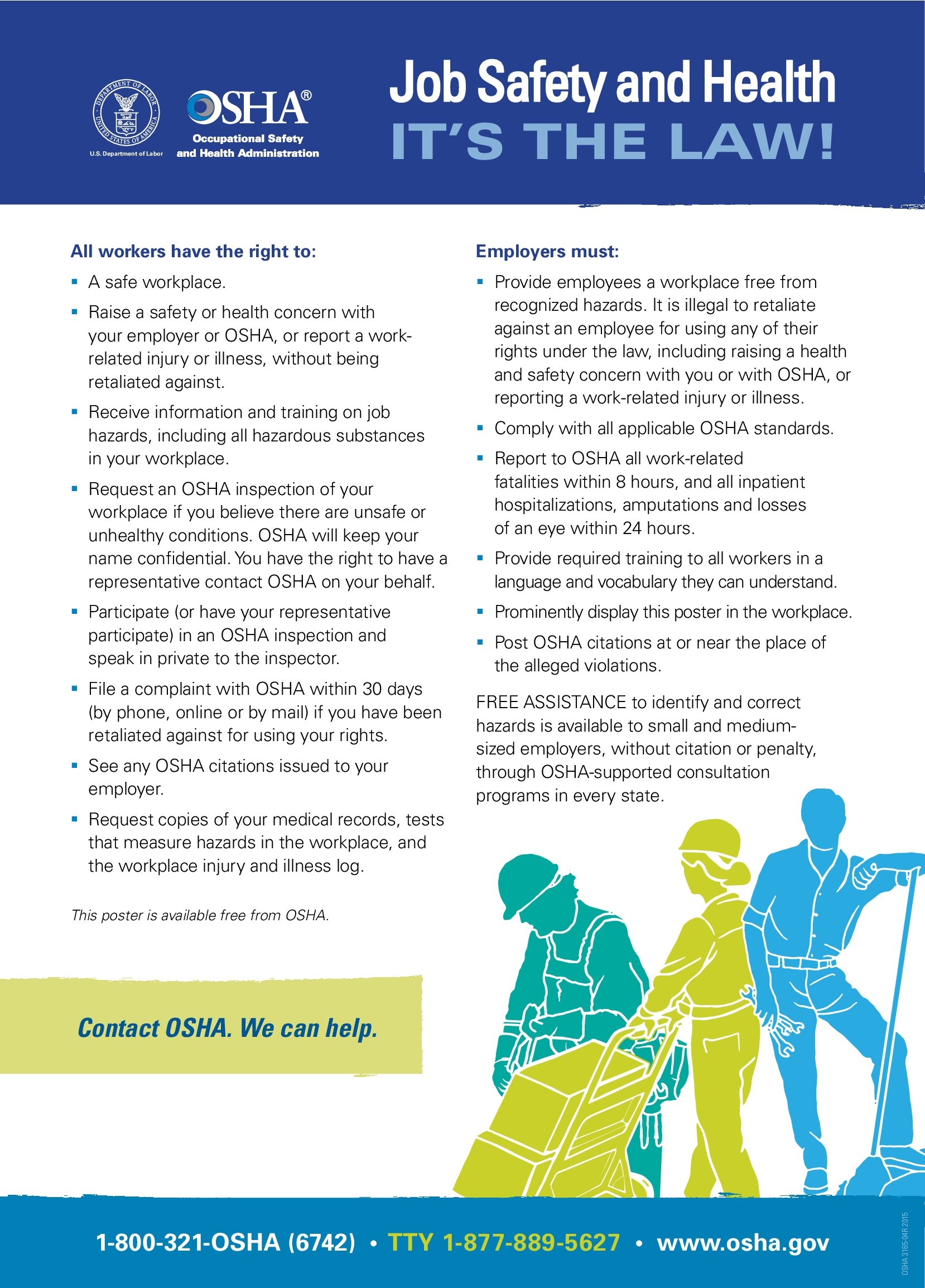 Free Federal Osha Job Safety &Amp; Health Protection Poster in Free Printable Osha Safety Posters