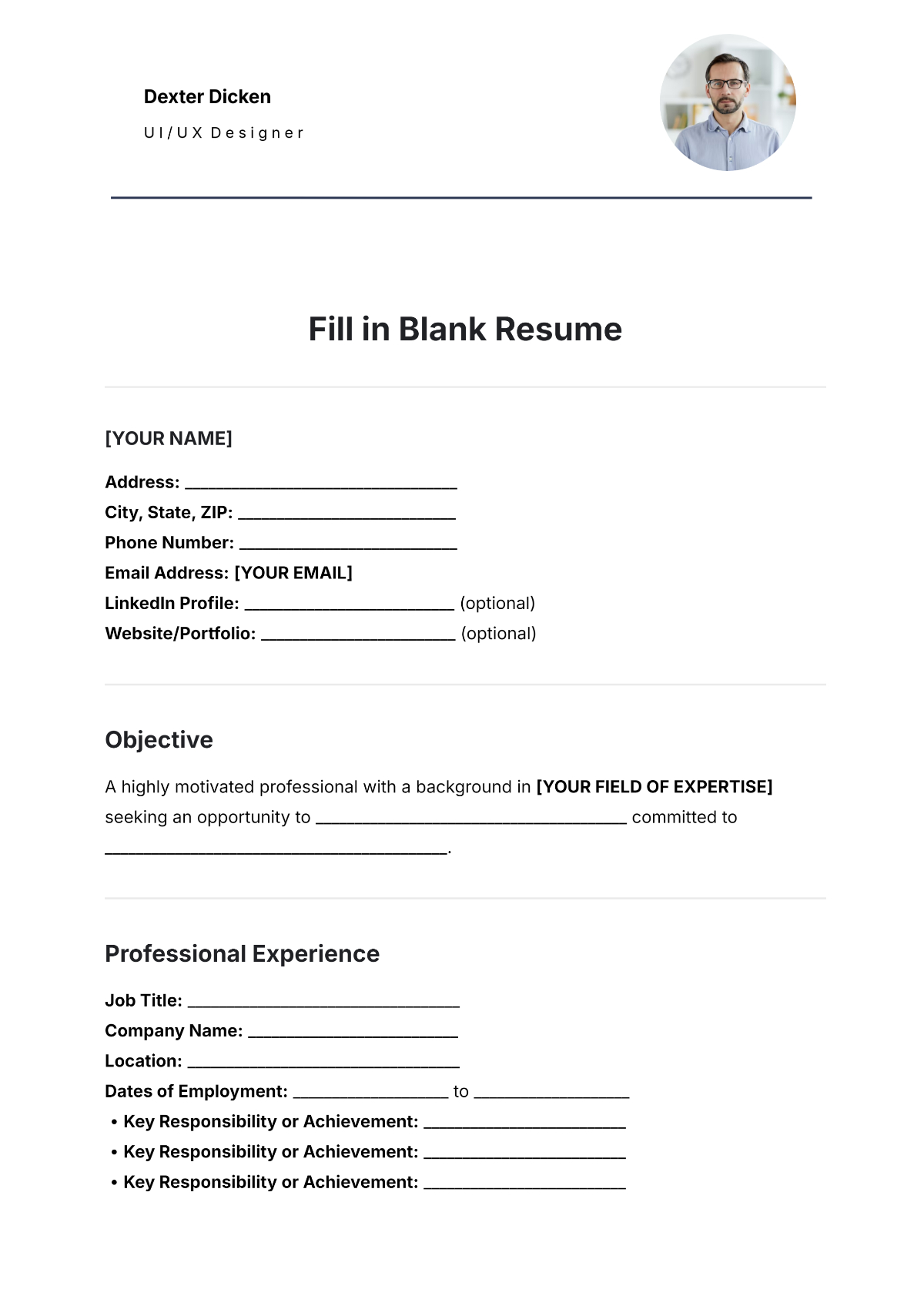 Free Fill In Blank Resume Template To Edit Online in Free Blank Resume Forms Printable