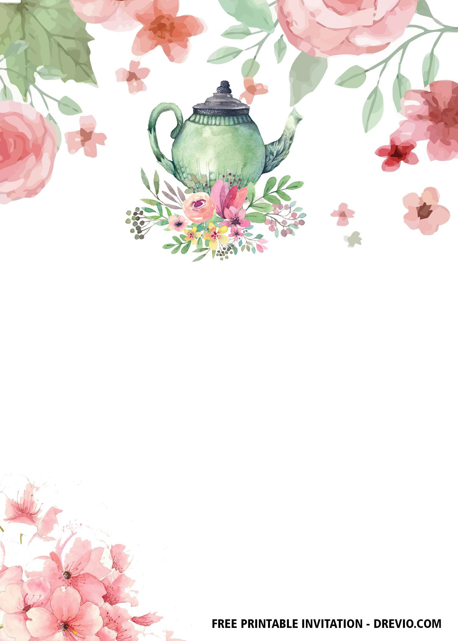 Free Floral Tea Party Invitation Templates intended for Free Printable Kitchen Tea Invitation Templates