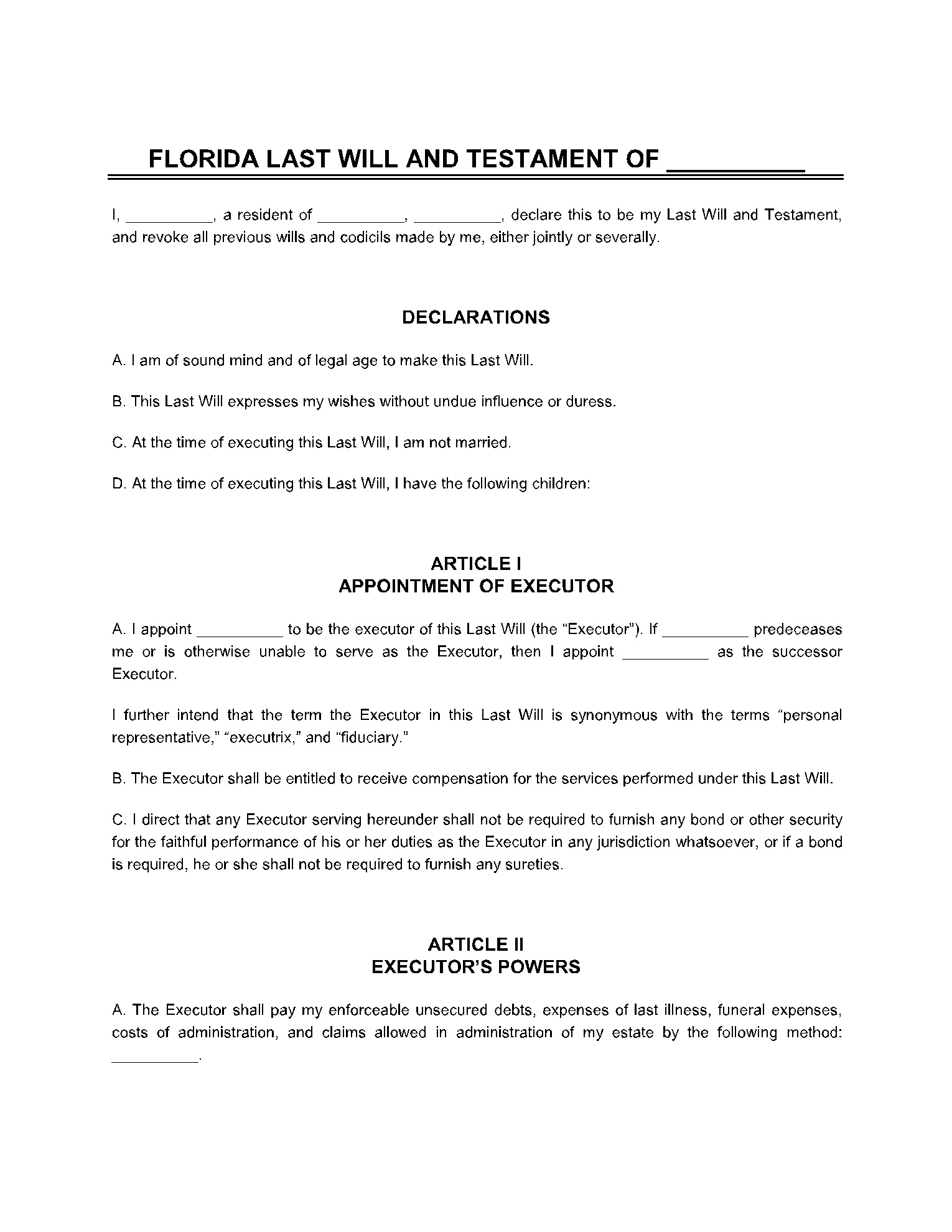 Free Florida Last Will And Testament Form | Cocosign intended for Free Printable Florida Last Will And Testament Form
