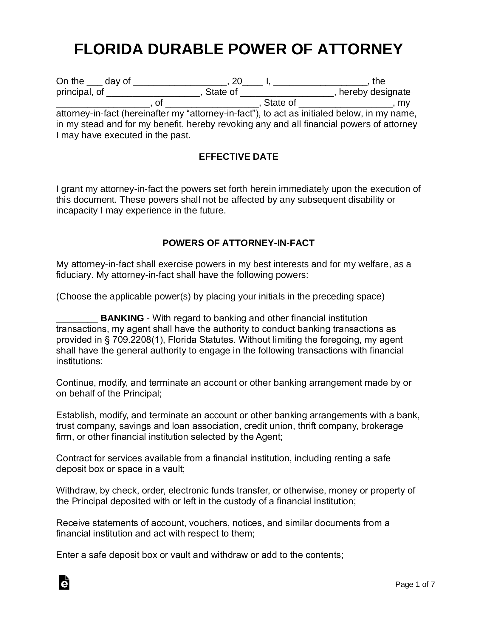 Free Florida Power Of Attorney Forms (9 Types) - Pdf | Word – Eforms throughout Free Printable Power Of Attorney Form Florida