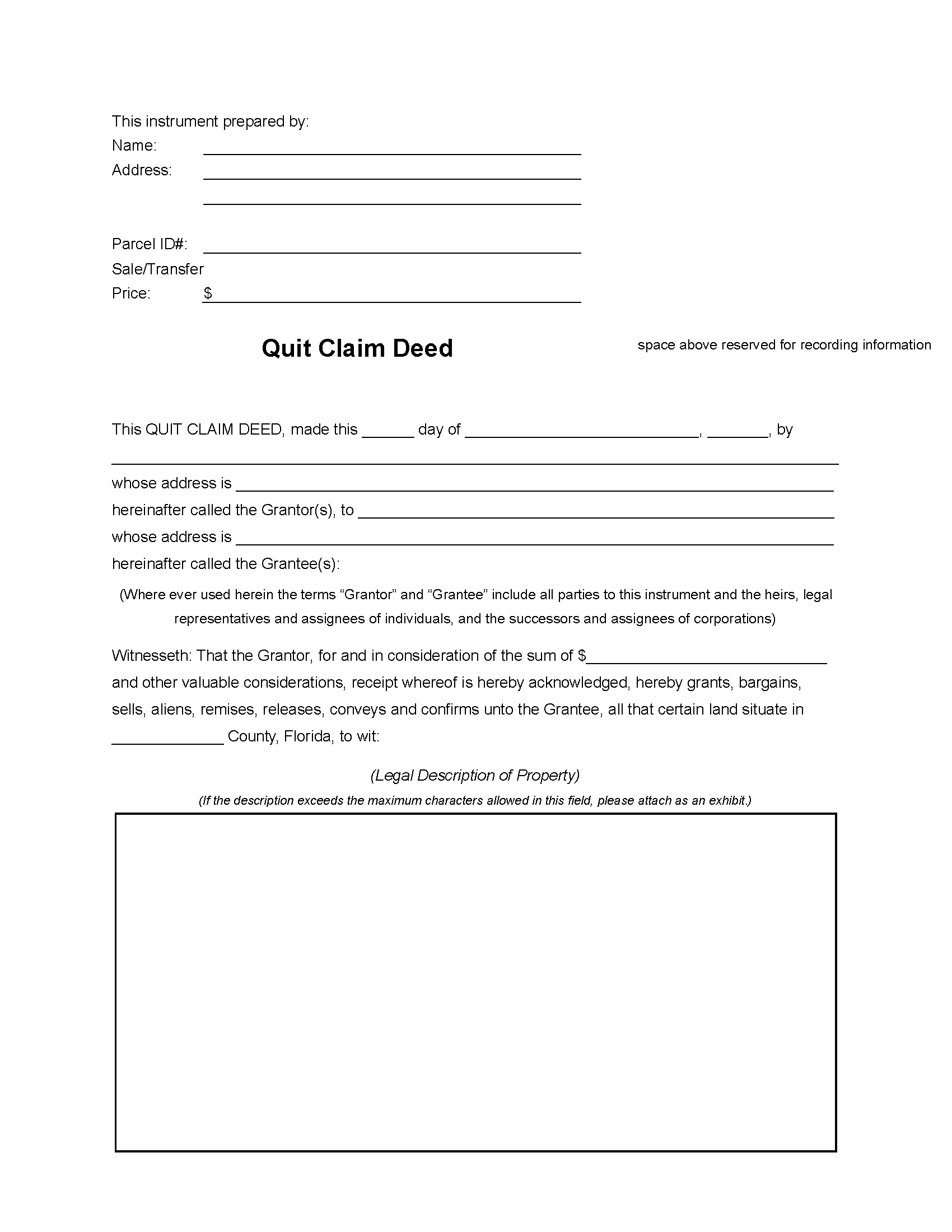 Free Florida Quit Claim Deed Form | Pdf throughout Free Printable Quit Claim Deed Form