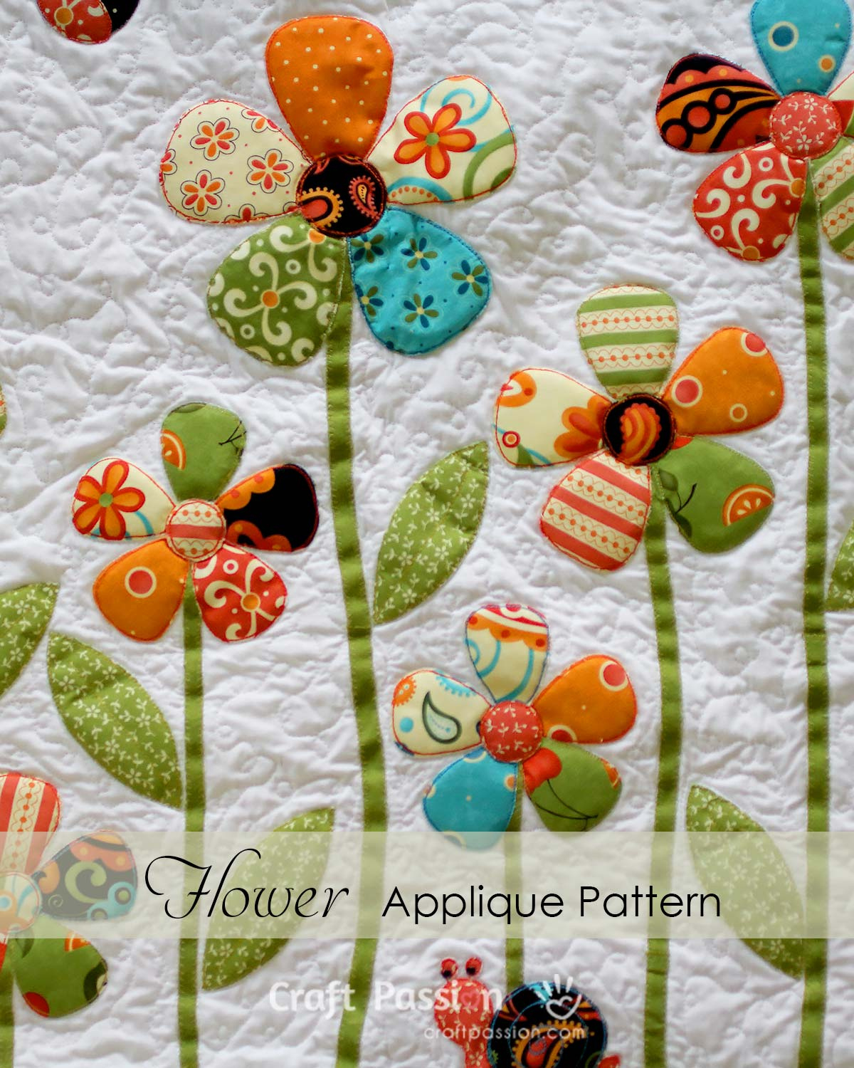 Free Flower Applique Pattern With Leaf & Stem • Craft Passion in Free Printable Flower Applique Patterns
