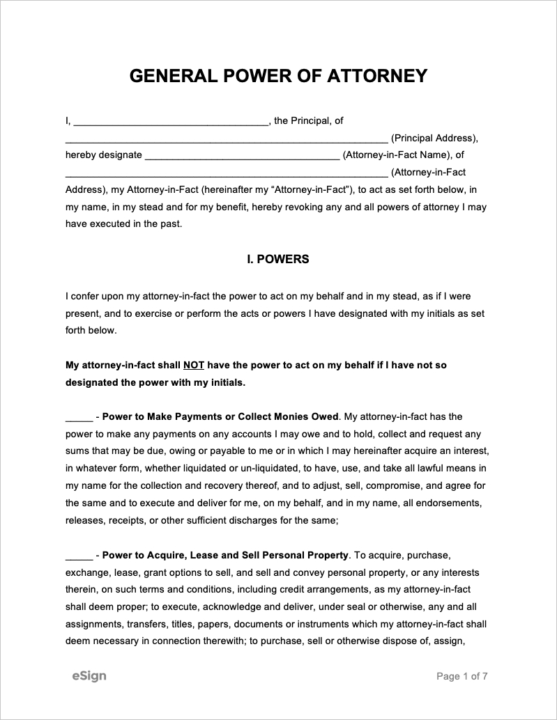 Free General Power Of Attorney Forms | Pdf | Word inside Free Printable Power Of Attorney