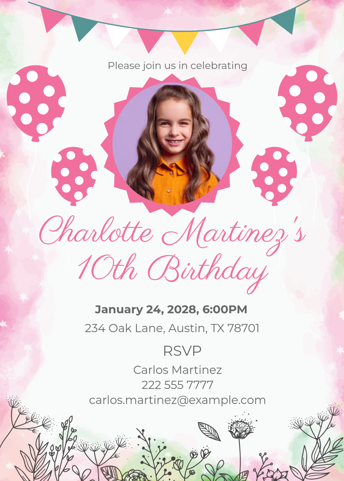 Free Girl Birthday Party Invitation Template To Edit Online throughout Free Printable Girl Birthday Party Invitations