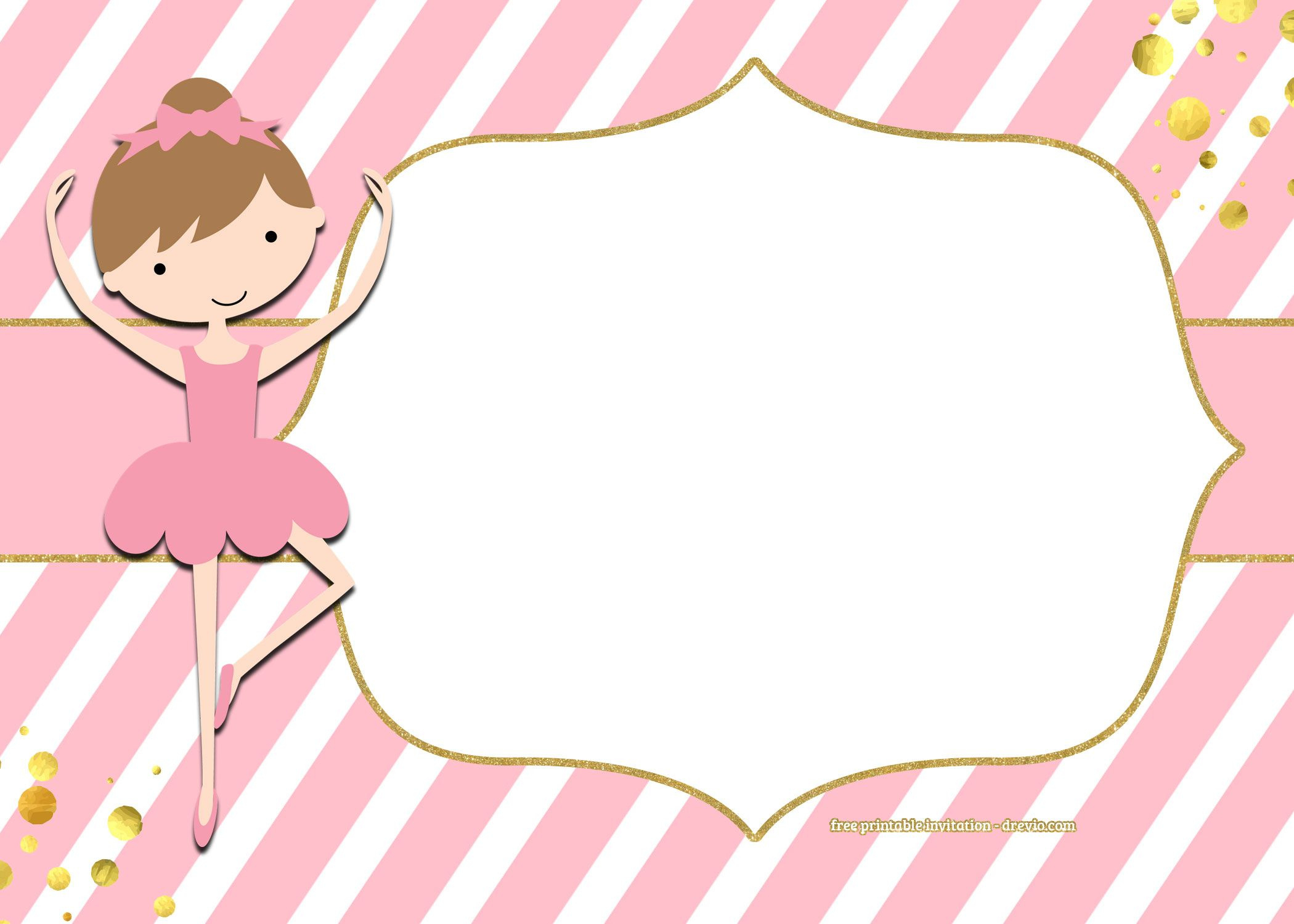 Free Golden Ballerina Birthday Invitation Templates within Free Printable Ballerina Birthday Invitations