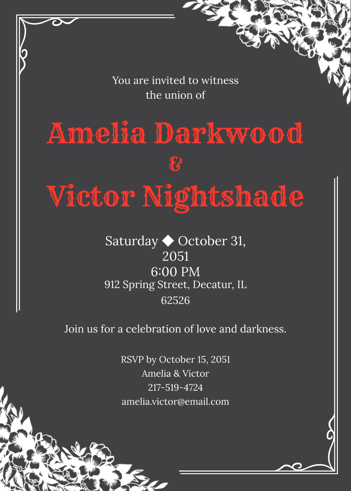 Free Gothic Wedding Invitation Template To Edit Online within Free Printable Halloween Wedding Invitations
