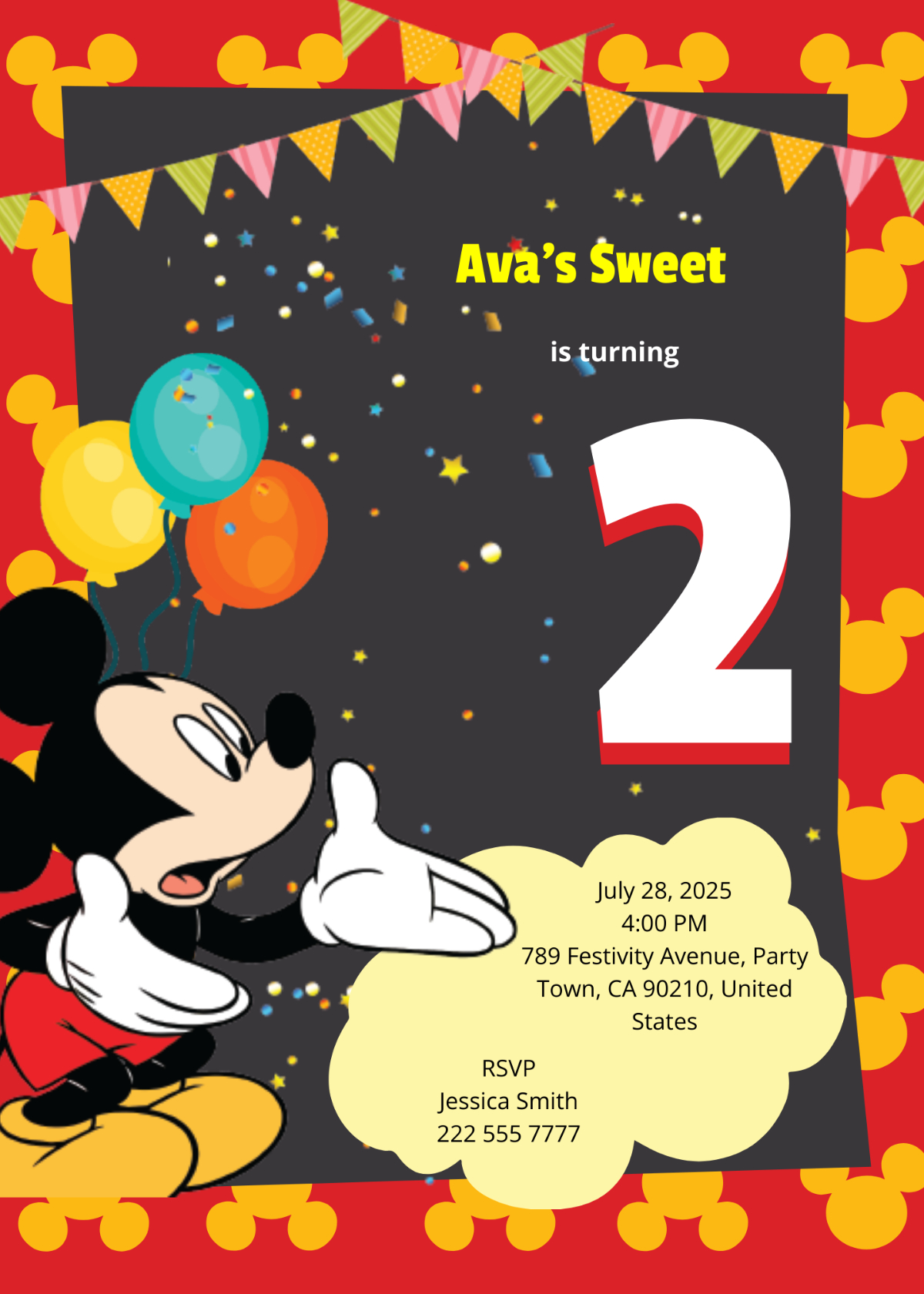 Free Great Mickey Mouse Birthday Invitation Template To Edit Online regarding Free Printable Mickey Mouse Invitations