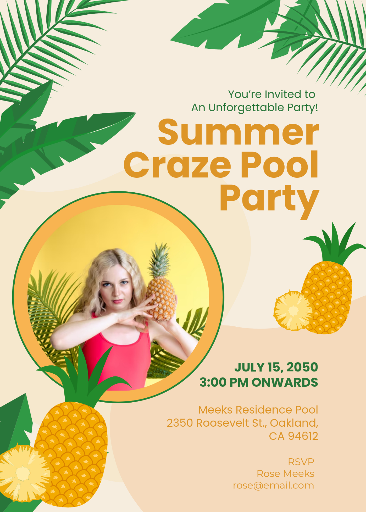 Free Green Pineapple Summer Party Invitation Template To Edit Online for Free Printable Pineapple Invitations