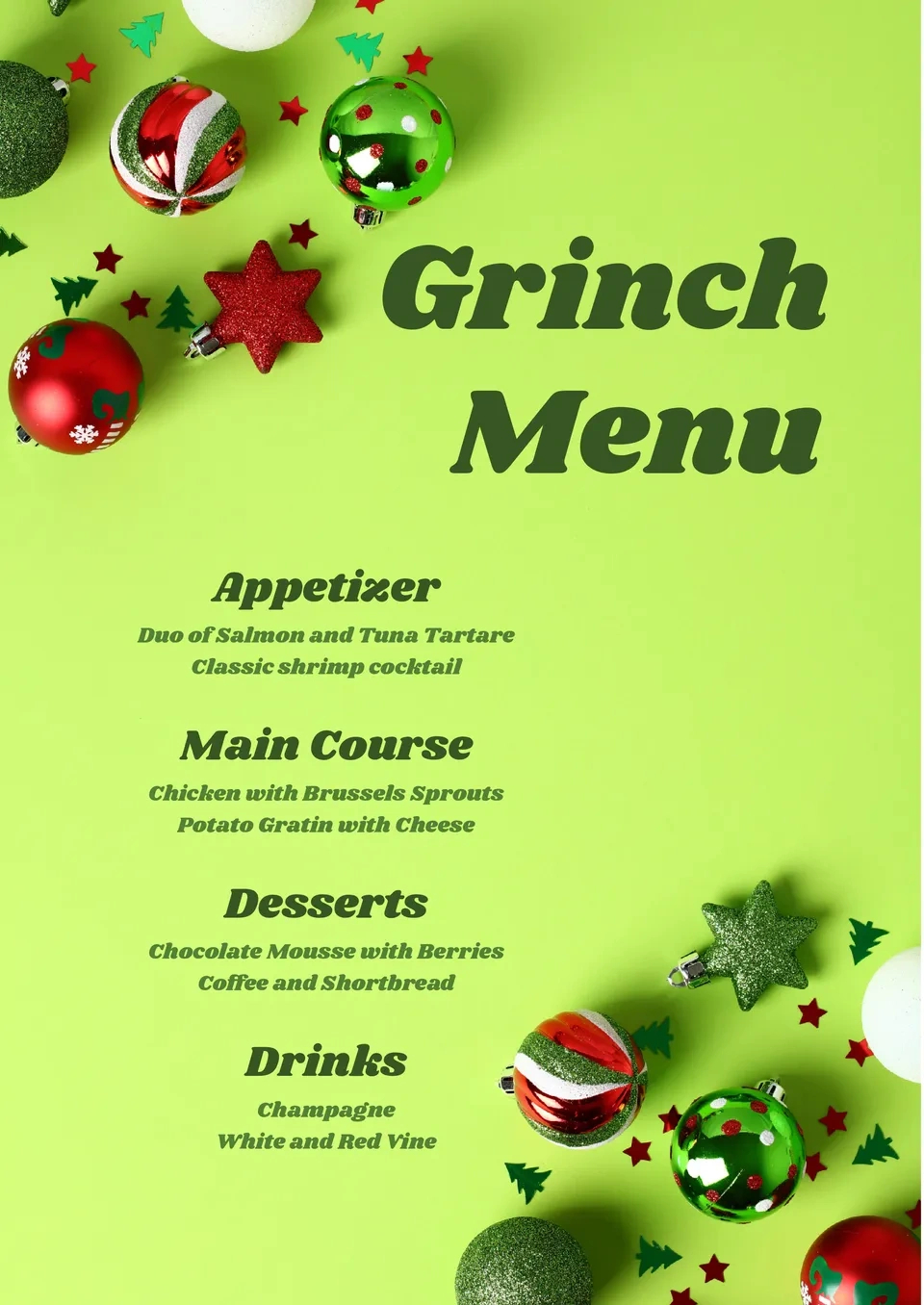 Free Grinch Menu Template For Google Docs inside Free Printable Christmas Dinner Menu Template