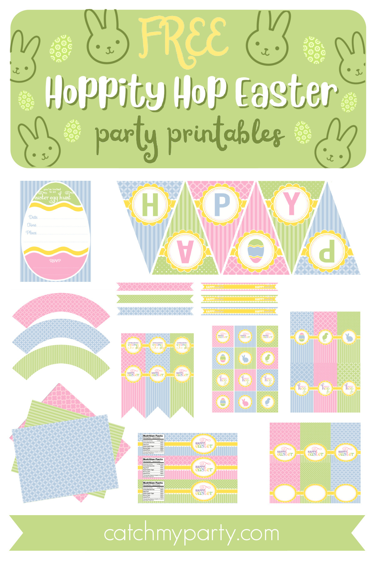 Free Hoppity Hop Easter Party Printables | Catch My Party for Free Printable Easter Decorations