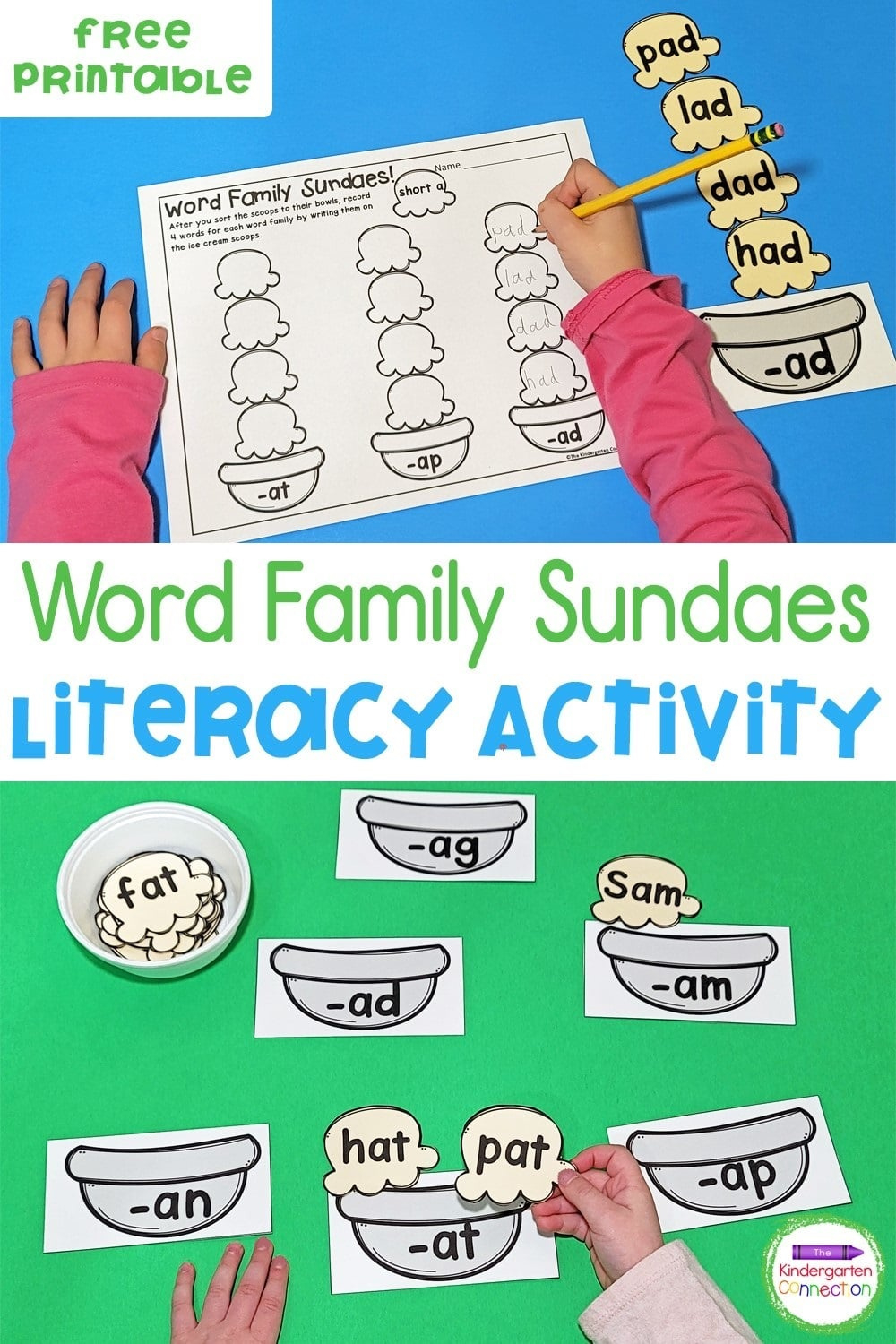Free Ice Cream Sundae Word Family Game throughout Free Printable Word Family Games