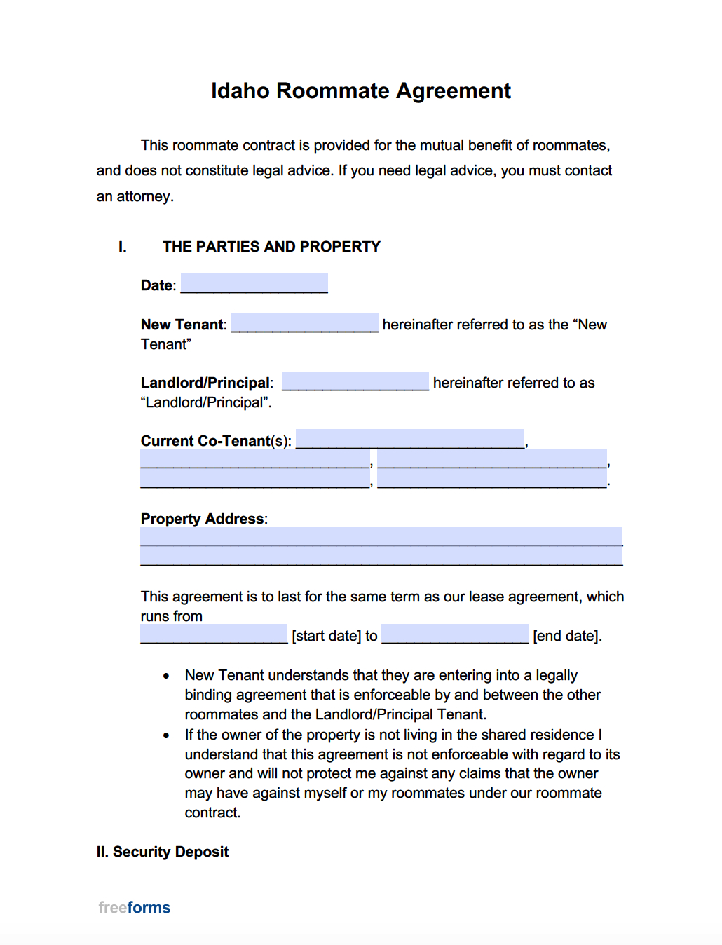 Free Idaho Roommate Agreement Template | Pdf | Word pertaining to Free Printable Roommate Rental Agreement