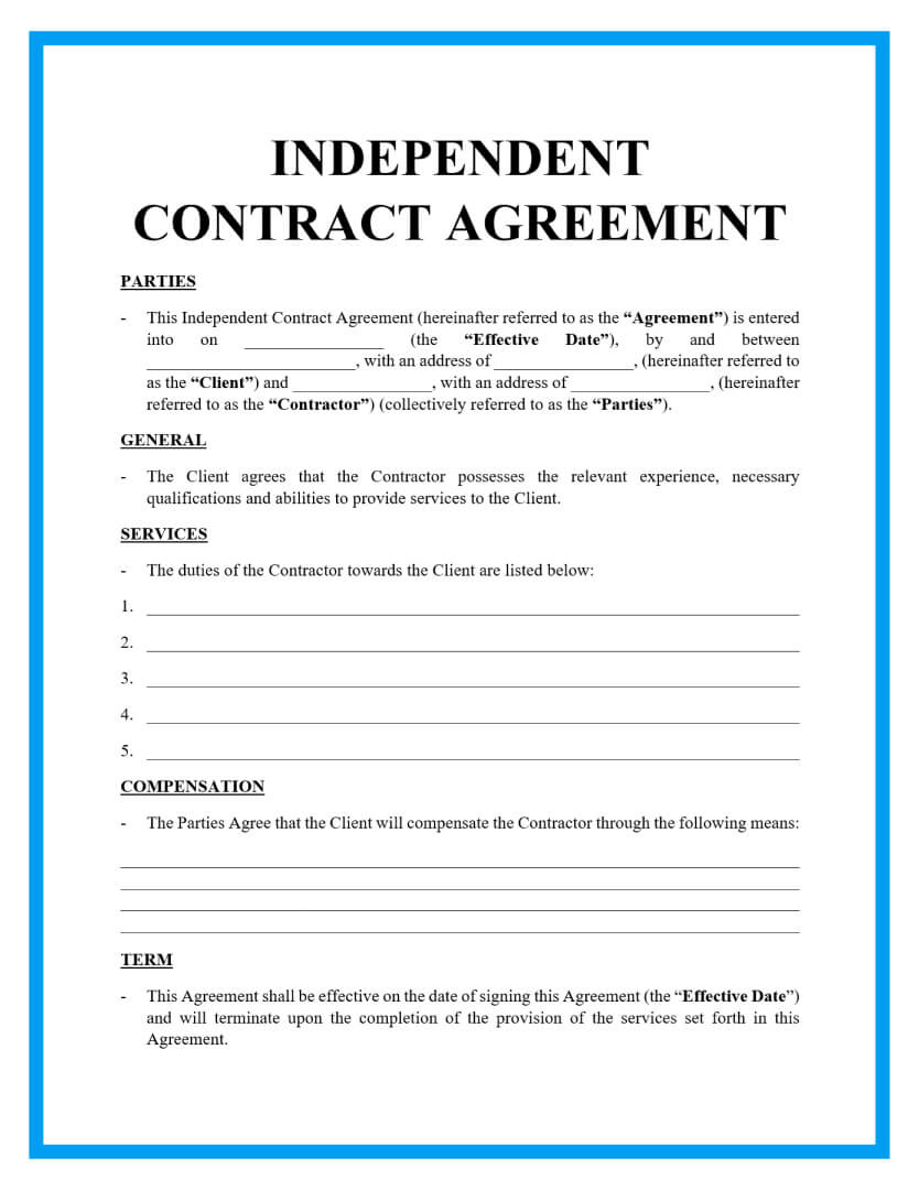 Free Independent Contractor Agreement For Download pertaining to Free Printable Independent Contractor Agreement