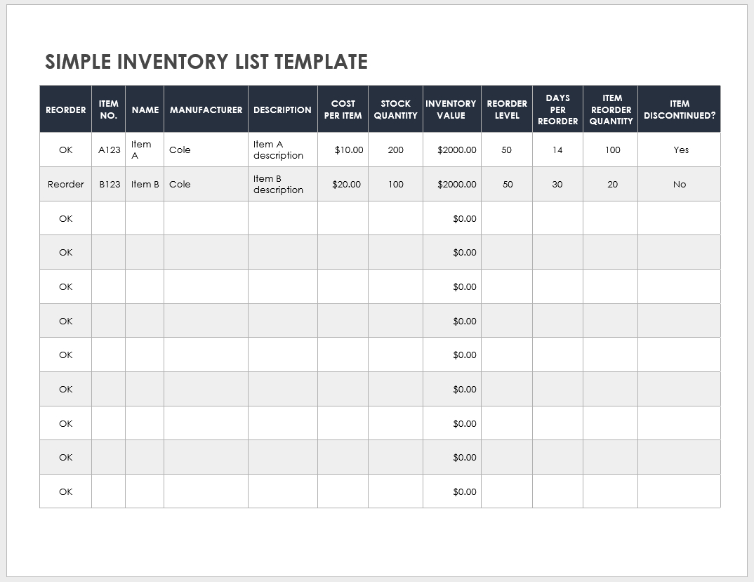 Free Inventory List Templates | Smartsheet in Free Printable Inventory Sheets Business