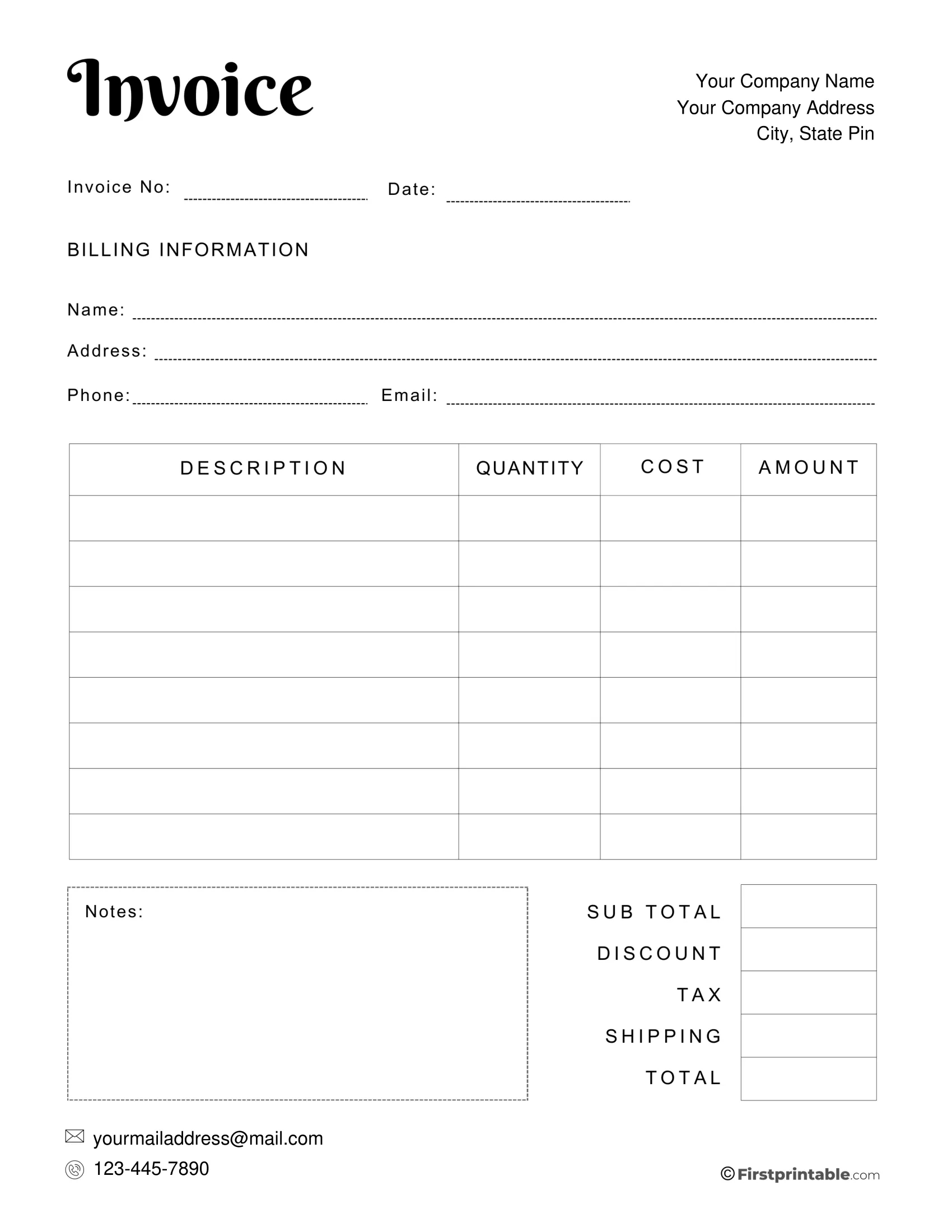 Free Invoice Template Blank Printable | Download in Free Printable Invoice Templates