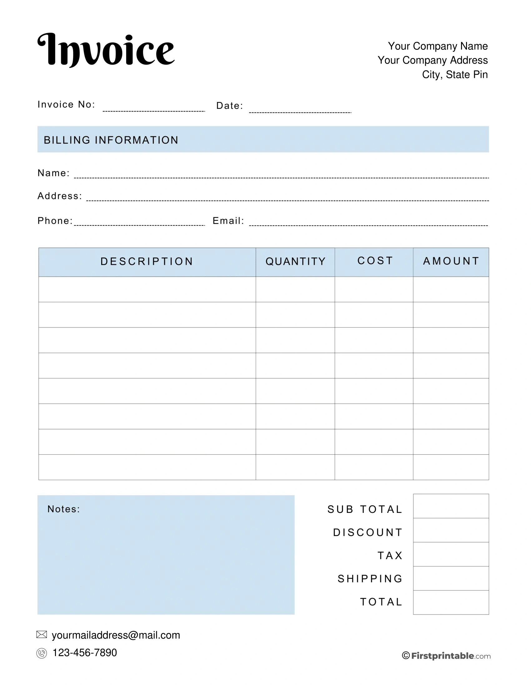 Free Invoice Template Blank Printable | Download with Free Printable Blank Invoice Sheet