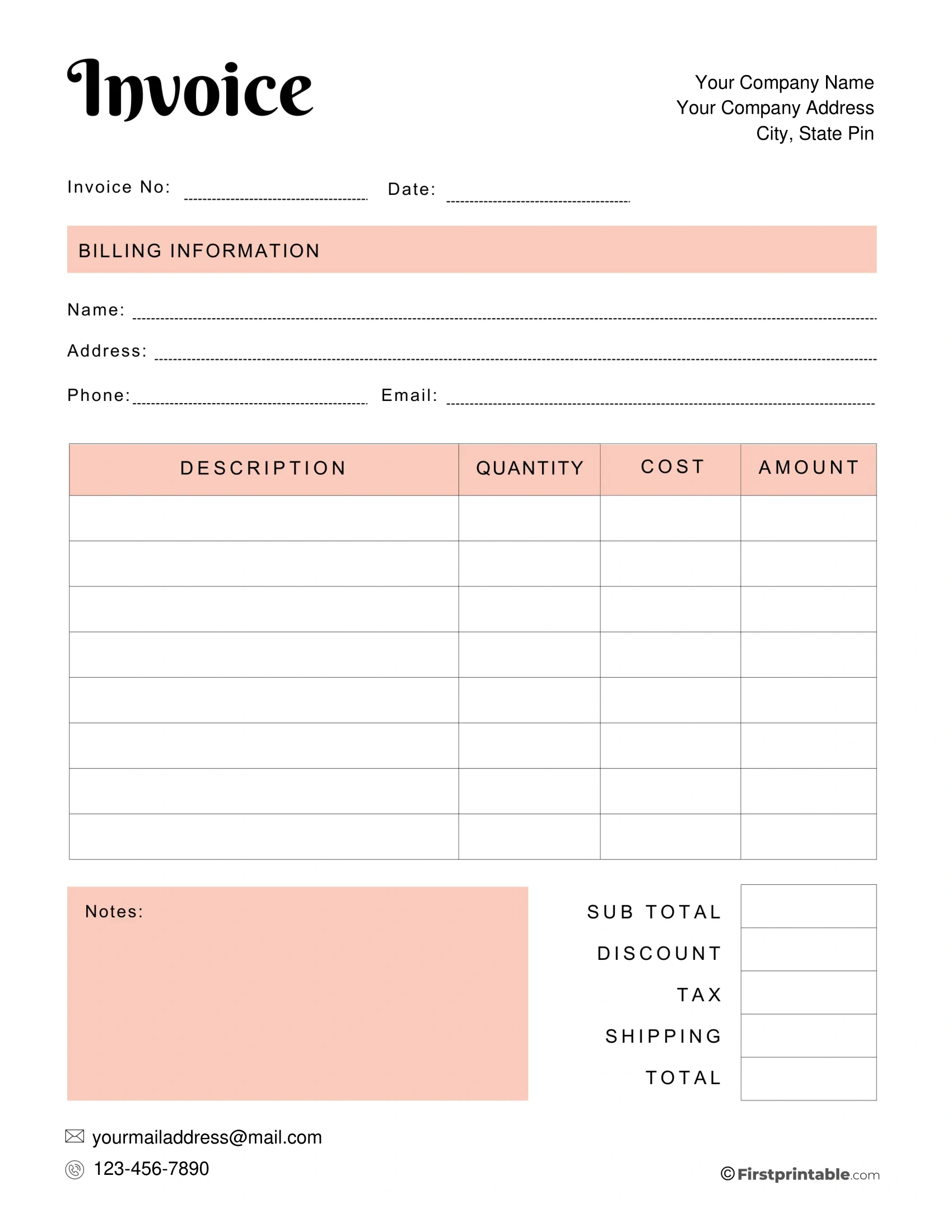 Free Invoice Template Blank Printable | Download within Free Printable Invoices