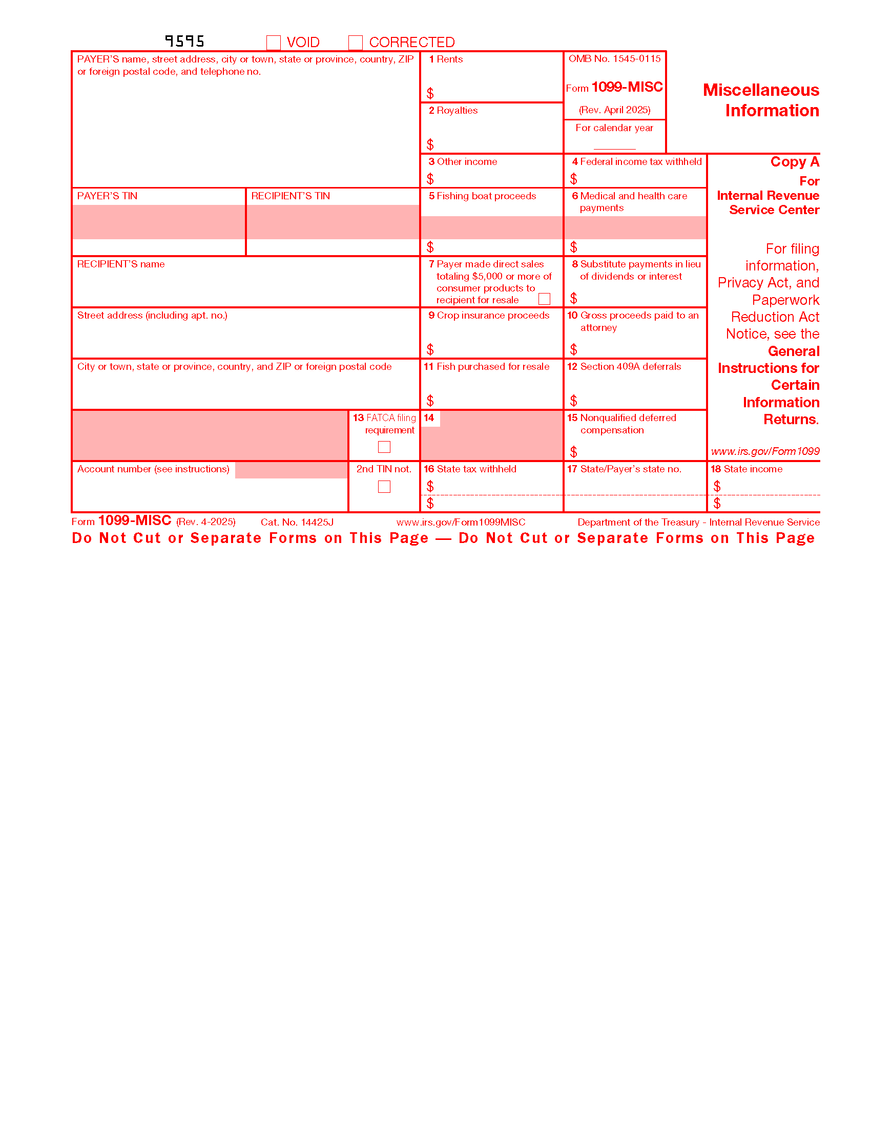 Free Irs Form 1099-Misc - Pdf – Eforms pertaining to Free Printable 1099 Misc Form 2013